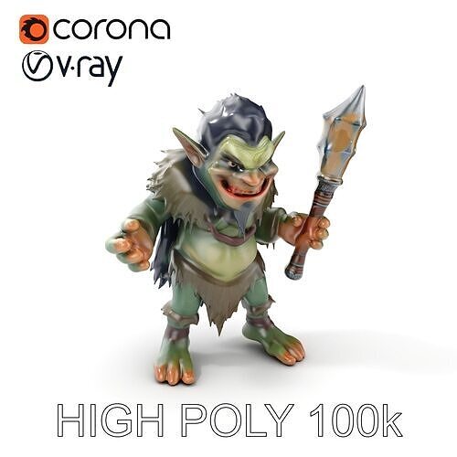 Goblin Warrior Character Model  Rigged and Animated Low-poly 3D model