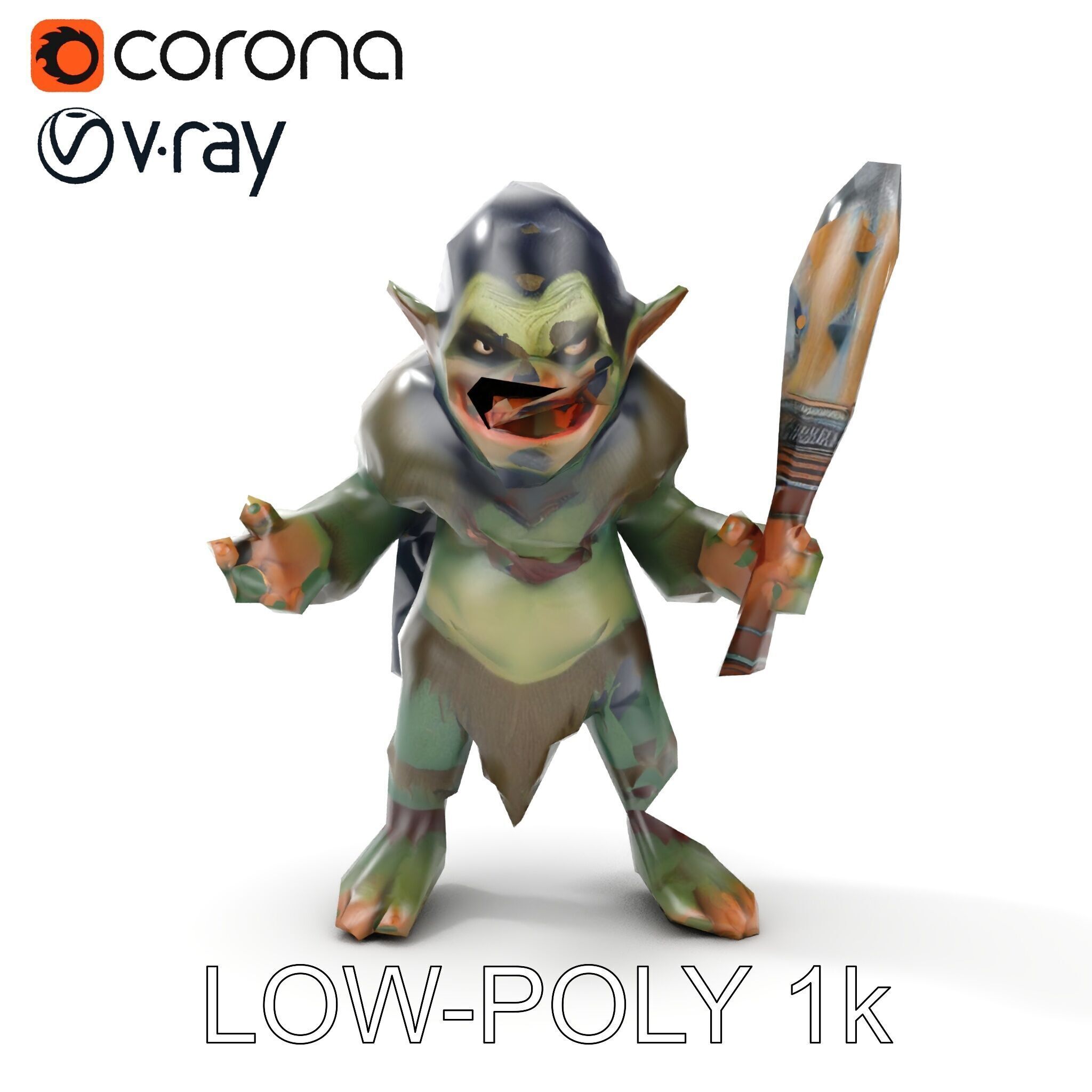 Goblin Warrior Character Model  Rigged and Animated Low-poly 3D model_11