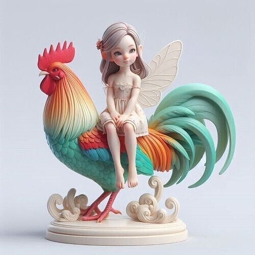 922 Fairy Rider COLORFUL 3D Printed Ivory Style Statue 3D print model