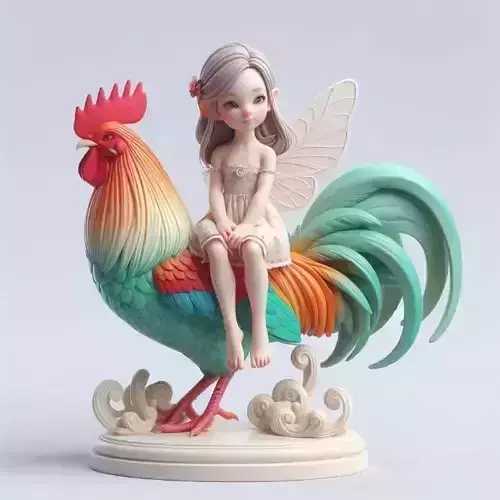 922 Fairy Rider COLORFUL 3D Printed Ivory Style Statue