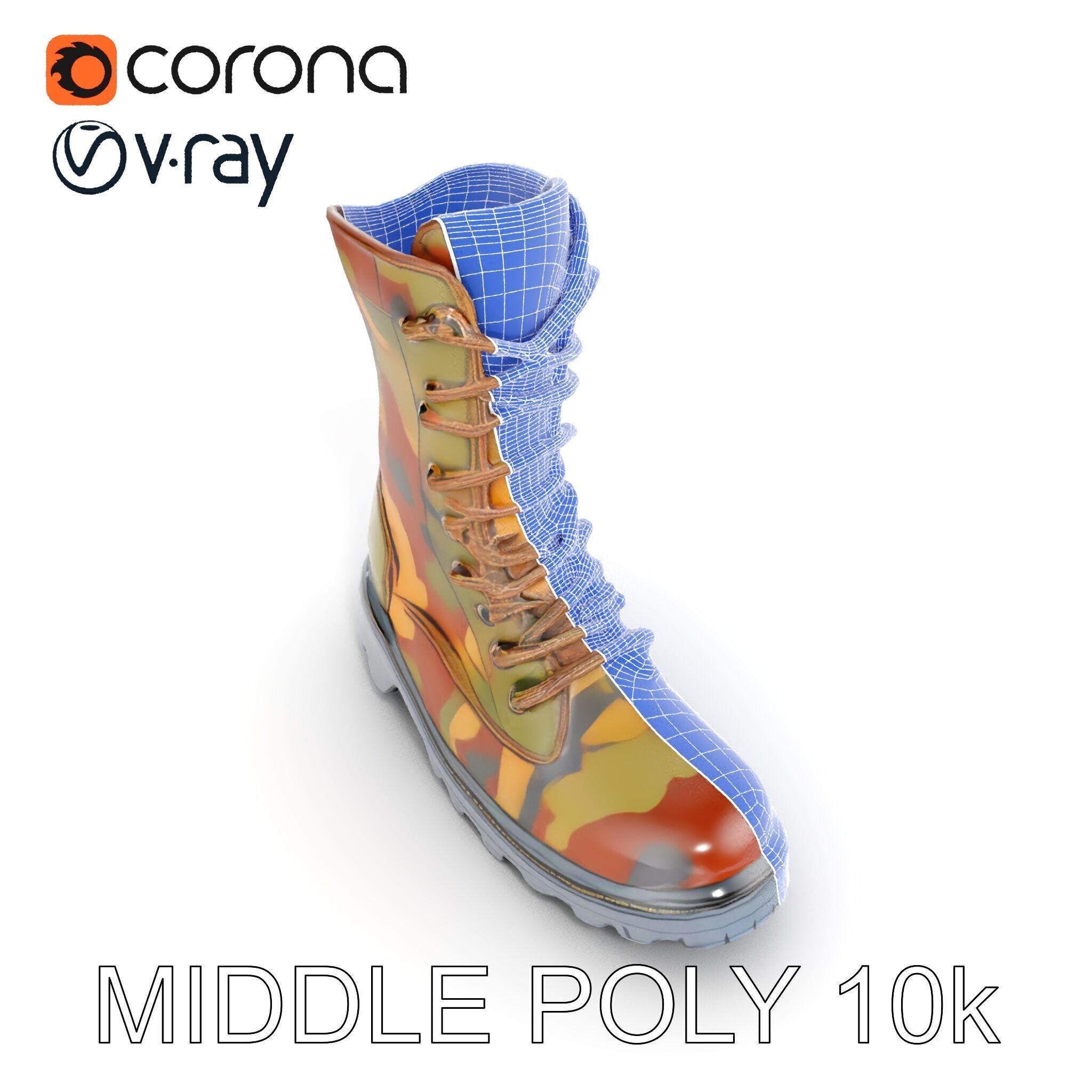 Camouflage Military Boot D Model Pack Low-poly 3D model_24