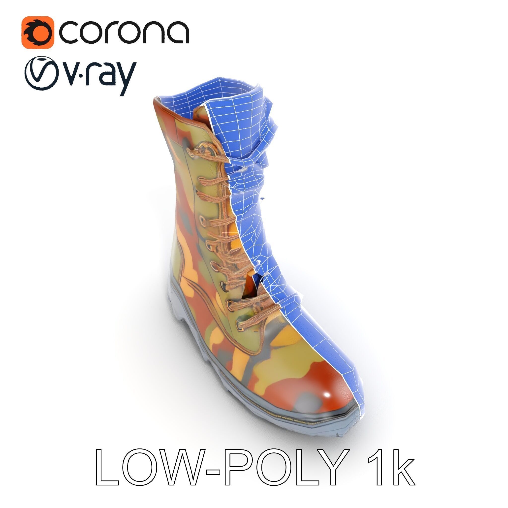Camouflage Military Boot D Model Pack Low-poly 3D model_28