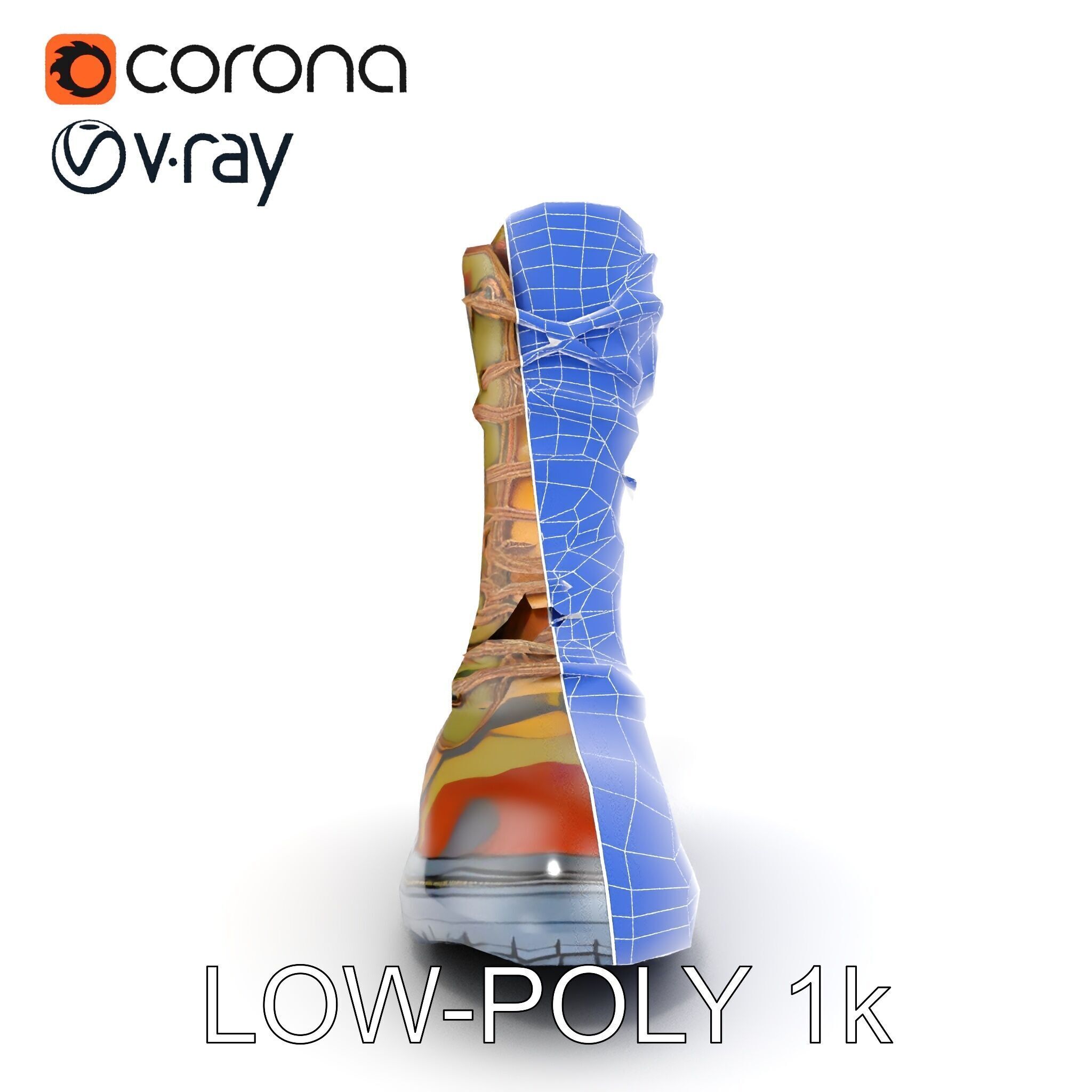 Camouflage Military Boot D Model Pack Low-poly 3D model_31