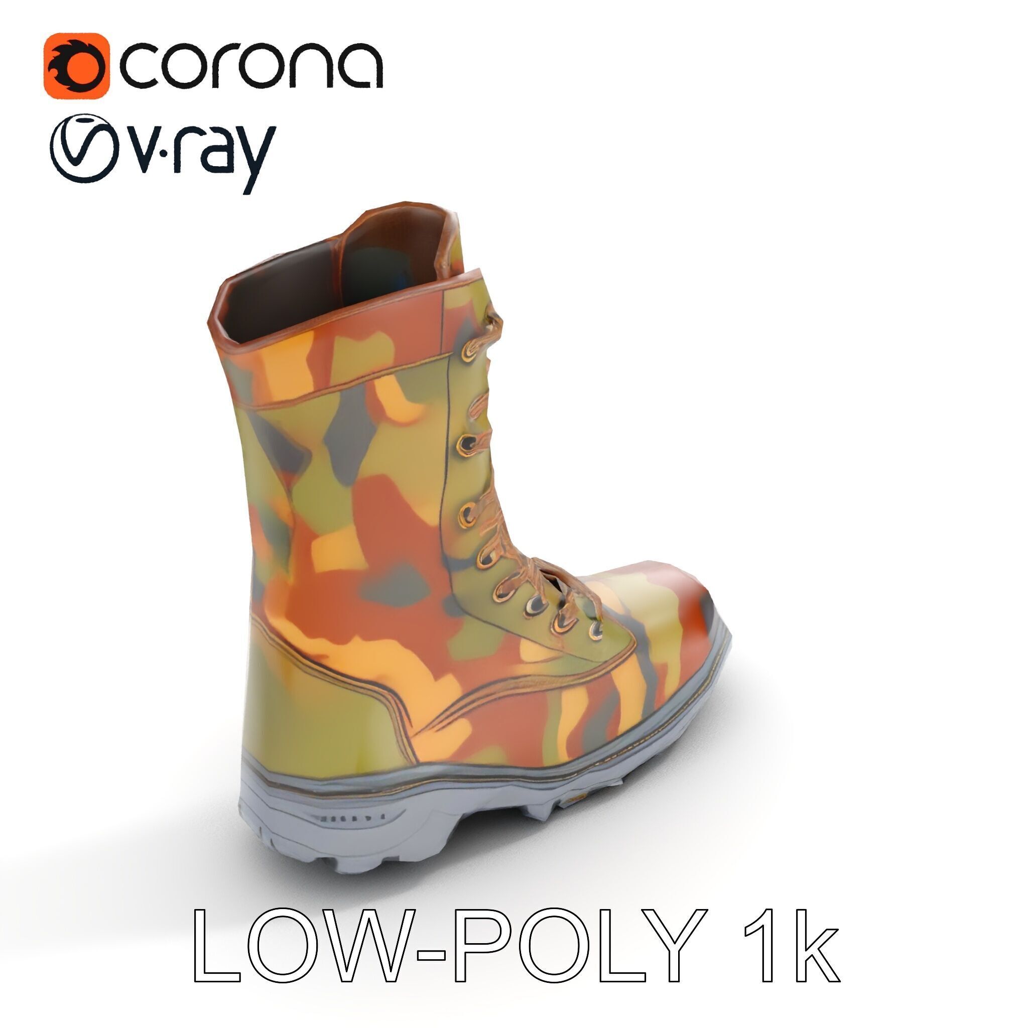 Camouflage Military Boot D Model Pack Low-poly 3D model_9