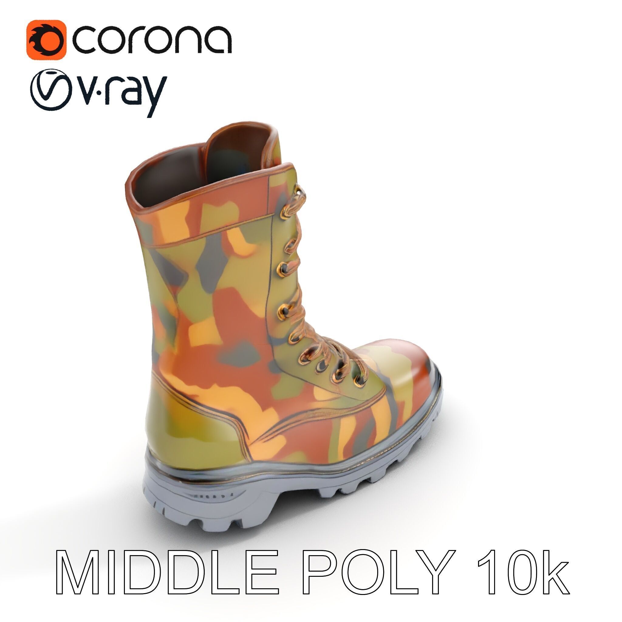 Camouflage Military Boot D Model Pack Low-poly 3D model_10