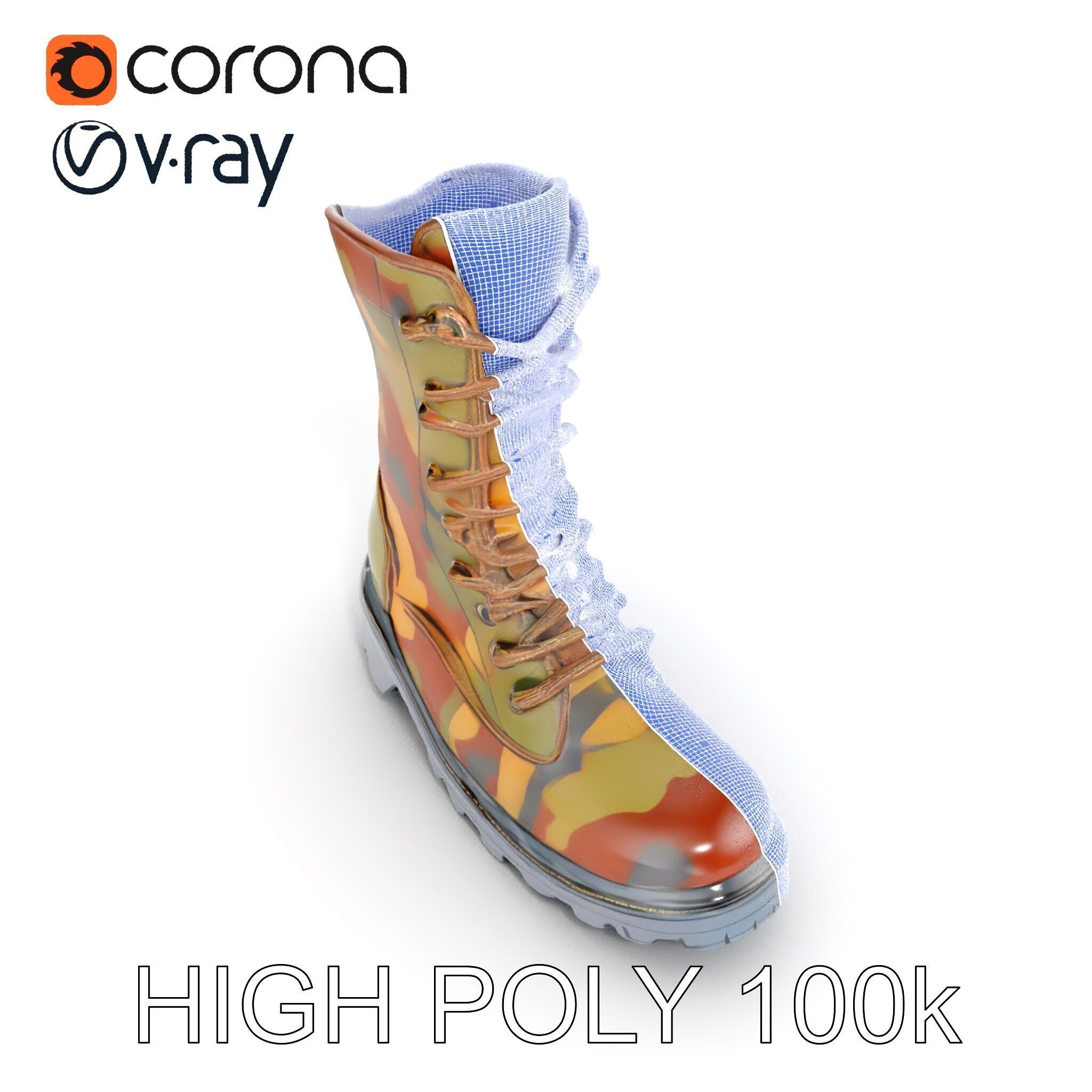 Camouflage Military Boot D Model Pack Low-poly 3D model_23