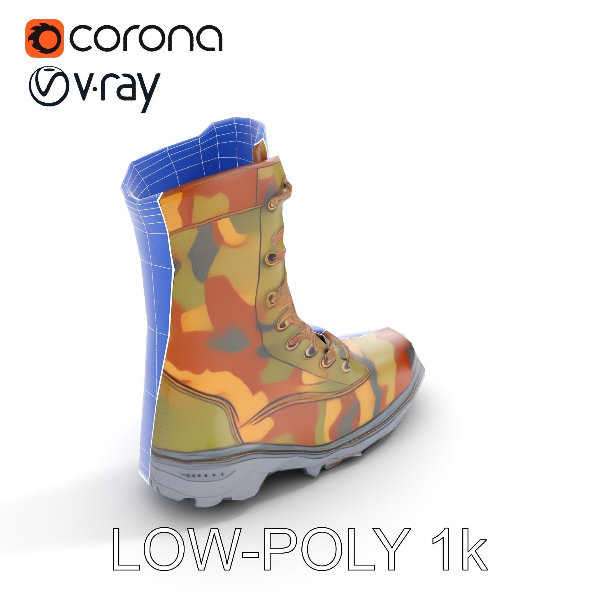 Camouflage Military Boot D Model Pack Low-poly 3D model_11
