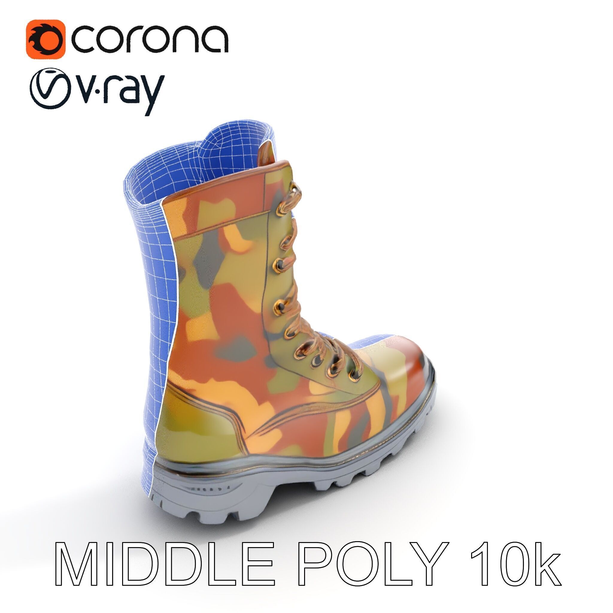 Camouflage Military Boot D Model Pack Low-poly 3D model_15