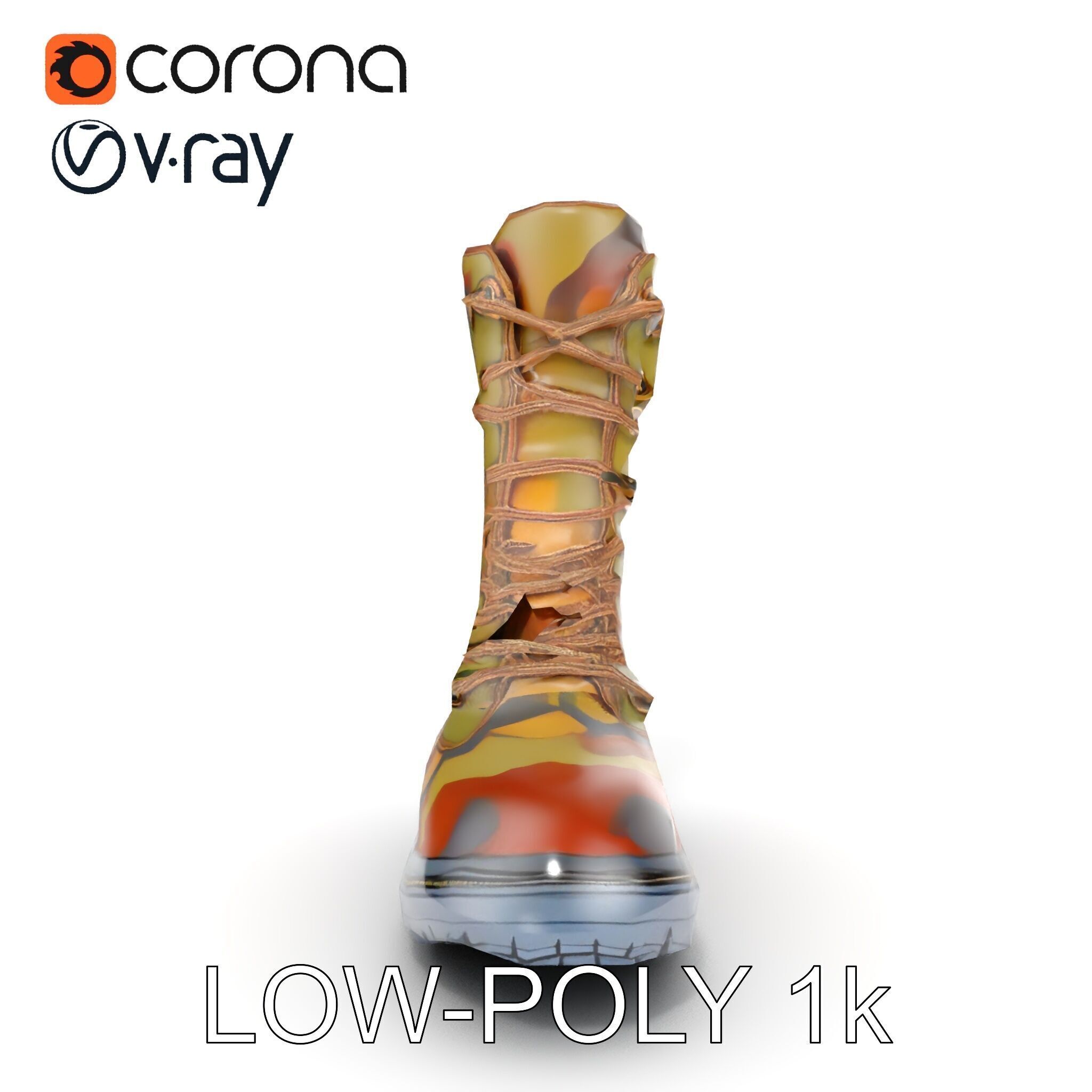 Camouflage Military Boot D Model Pack Low-poly 3D model_19