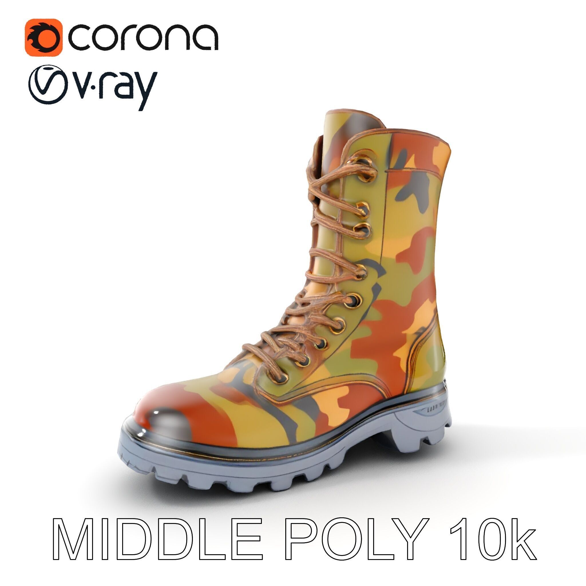 Camouflage Military Boot D Model Pack Low-poly 3D model_8