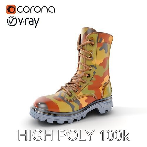 Camouflage Military Boot D Model Pack Low-poly 3D model