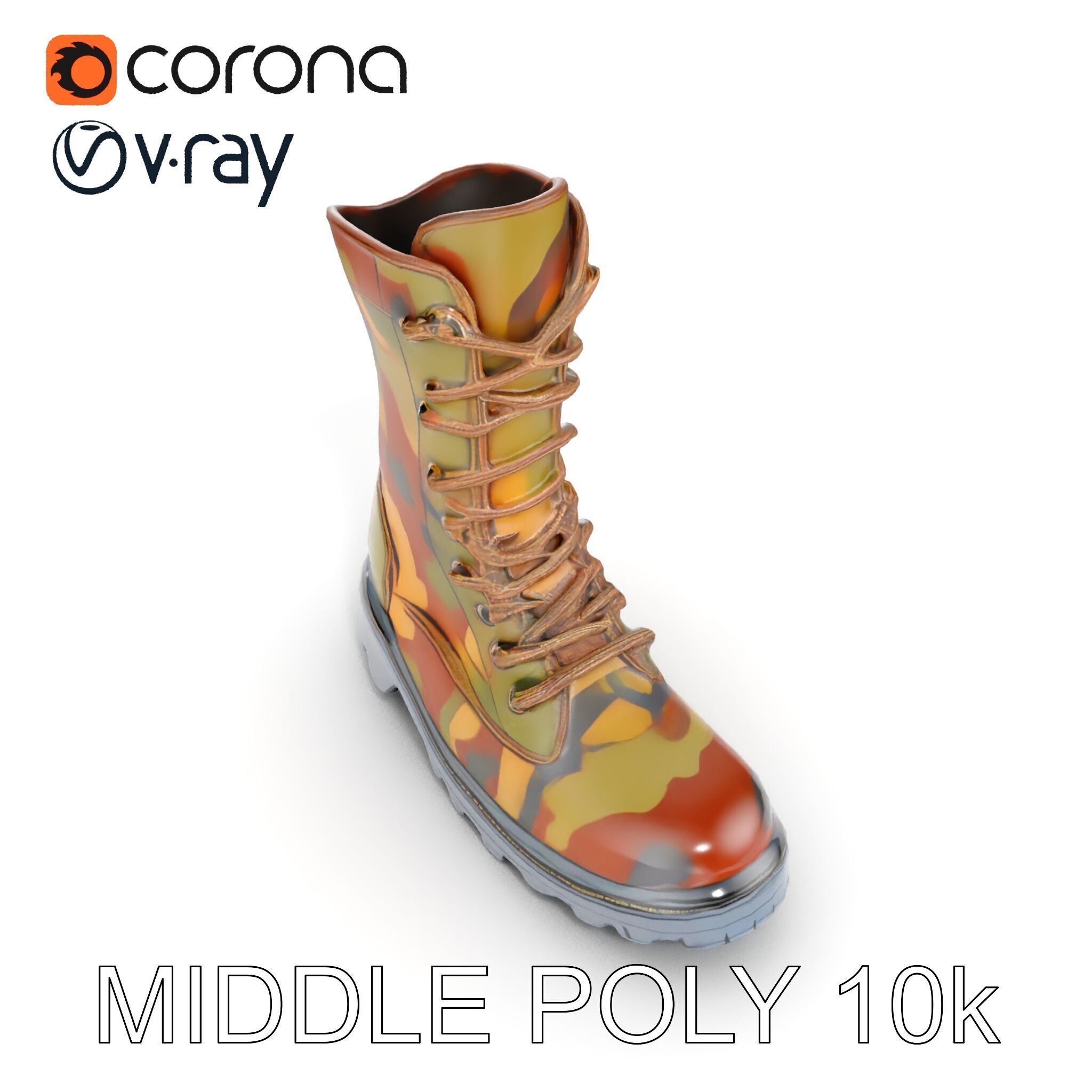 Camouflage Military Boot D Model Pack Low-poly 3D model_6