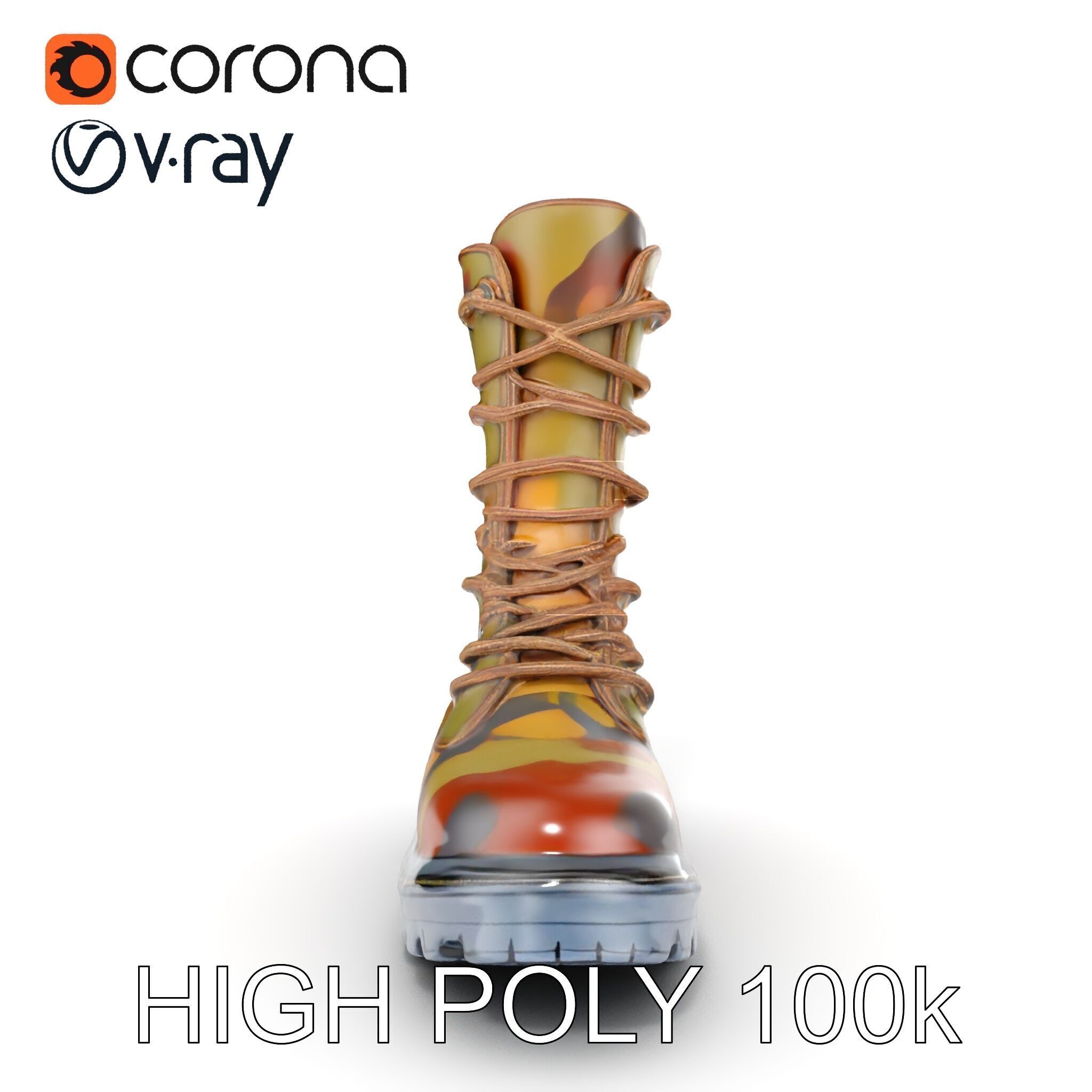 Camouflage Military Boot D Model Pack Low-poly 3D model_32