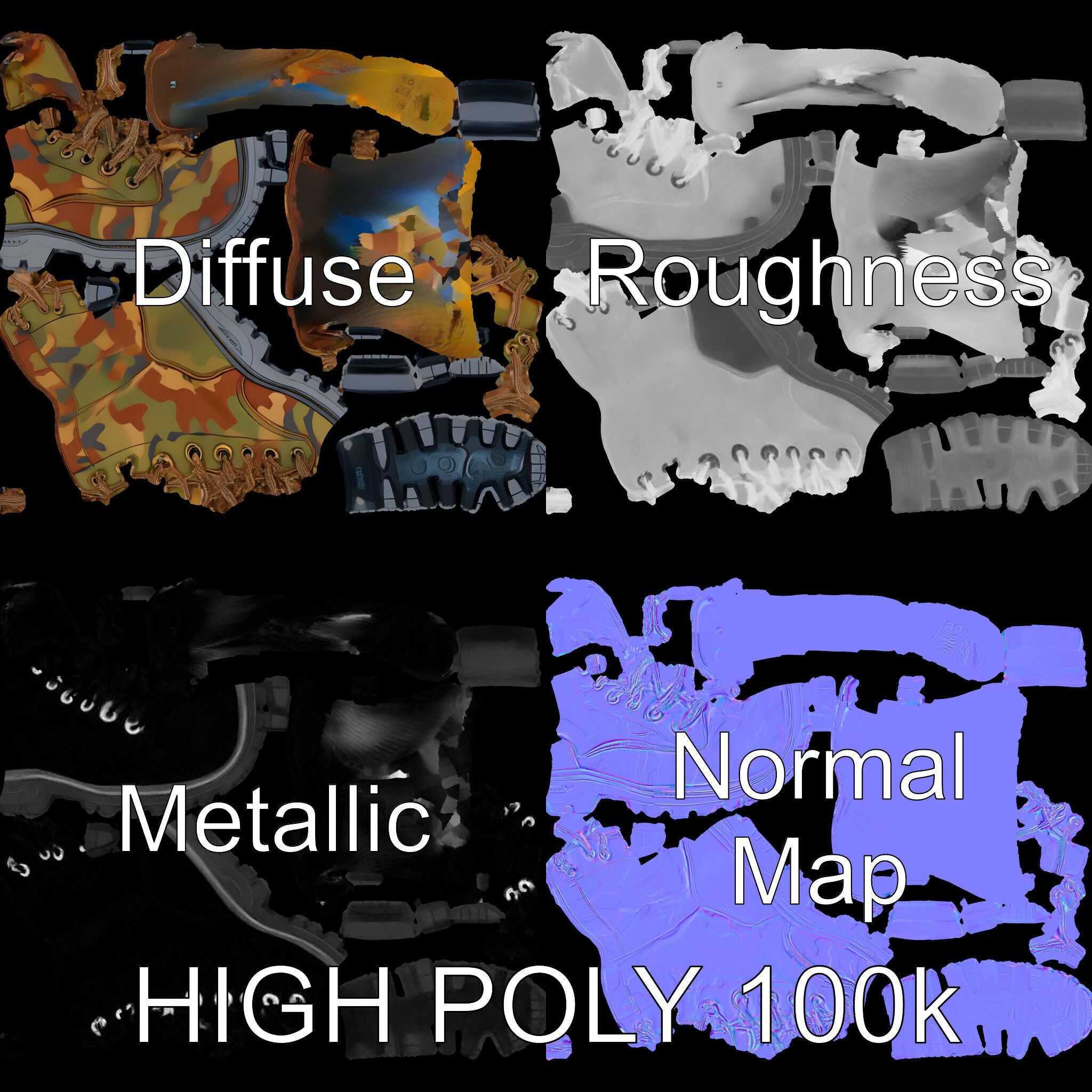 Camouflage Military Boot D Model Pack Low-poly 3D model_3