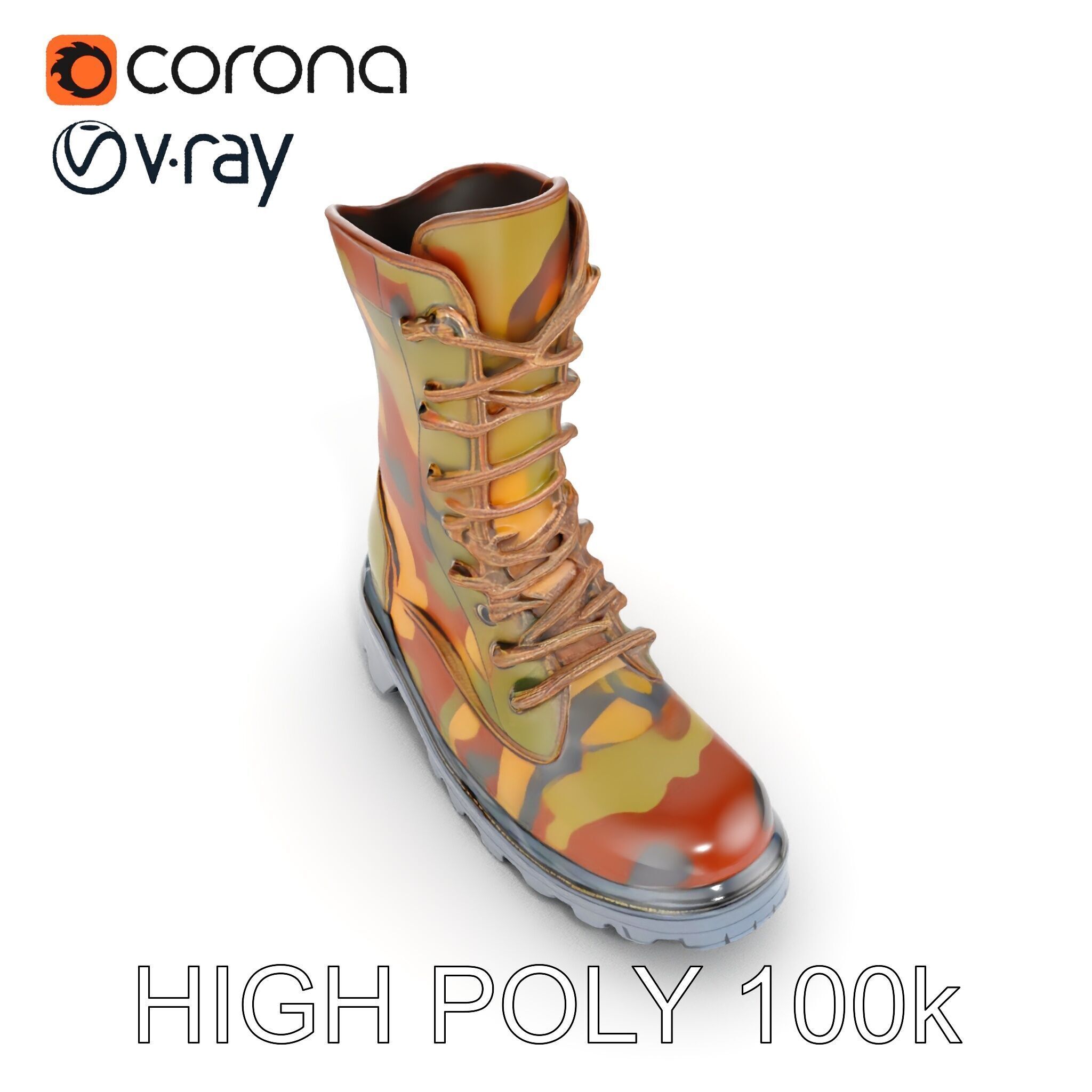 Camouflage Military Boot D Model Pack Low-poly 3D model_17
