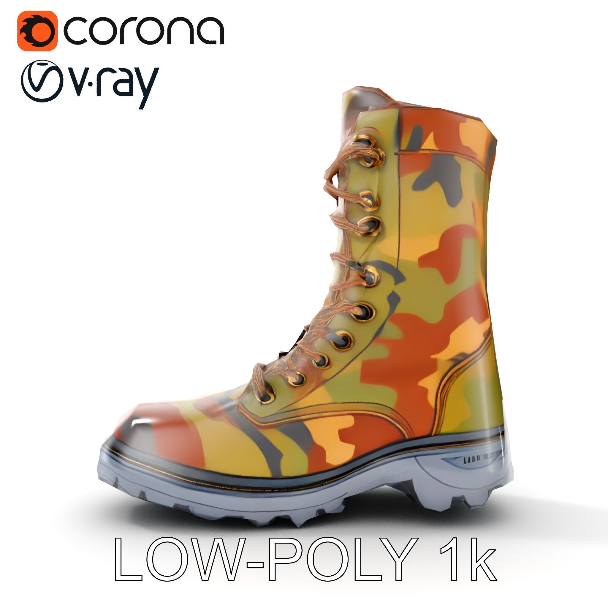 Camouflage Military Boot D Model Pack Low-poly 3D model_22