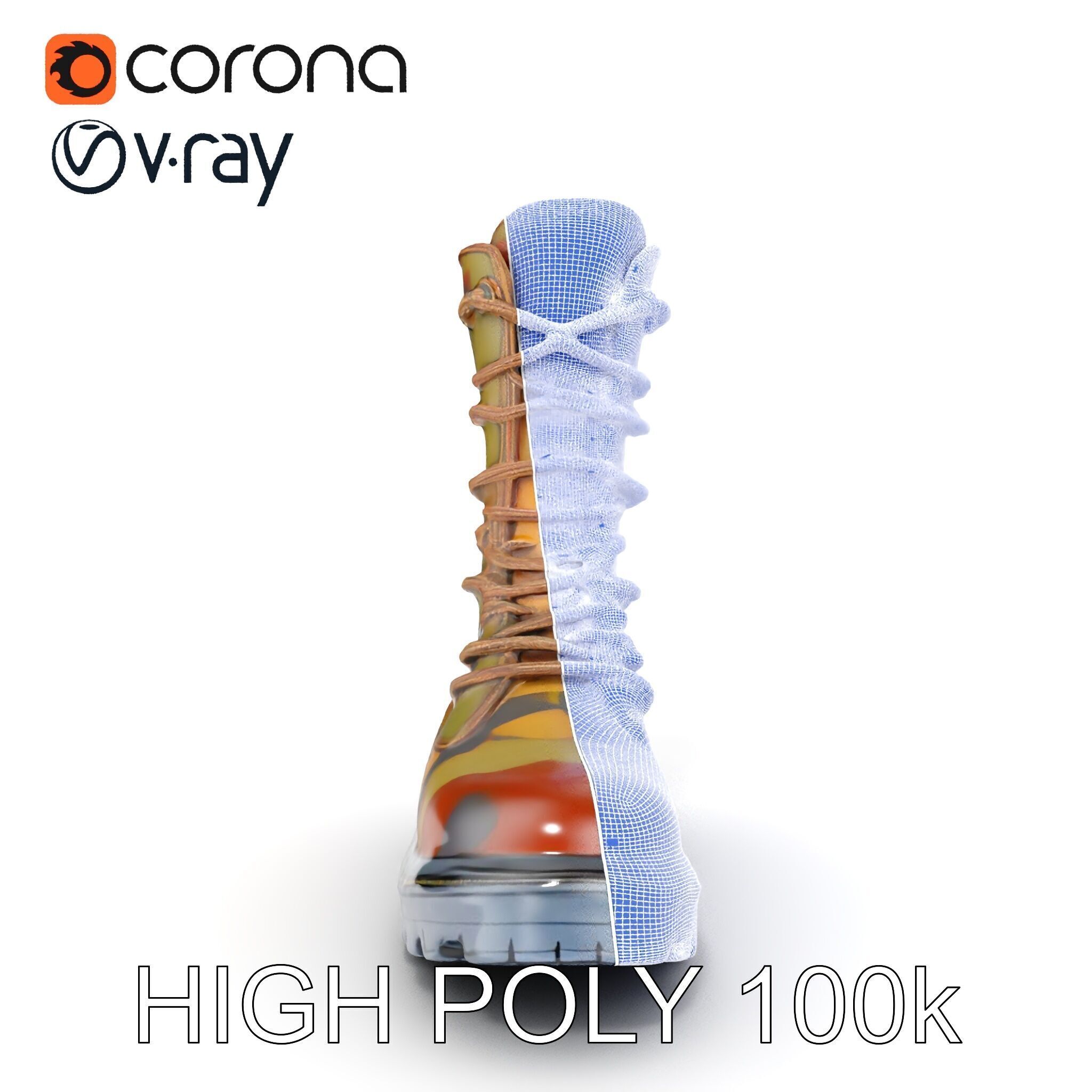 Camouflage Military Boot D Model Pack Low-poly 3D model_35