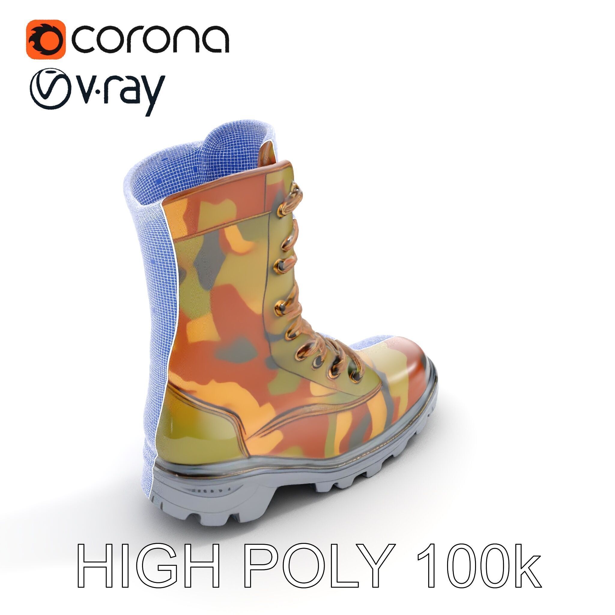 Camouflage Military Boot D Model Pack Low-poly 3D model_29