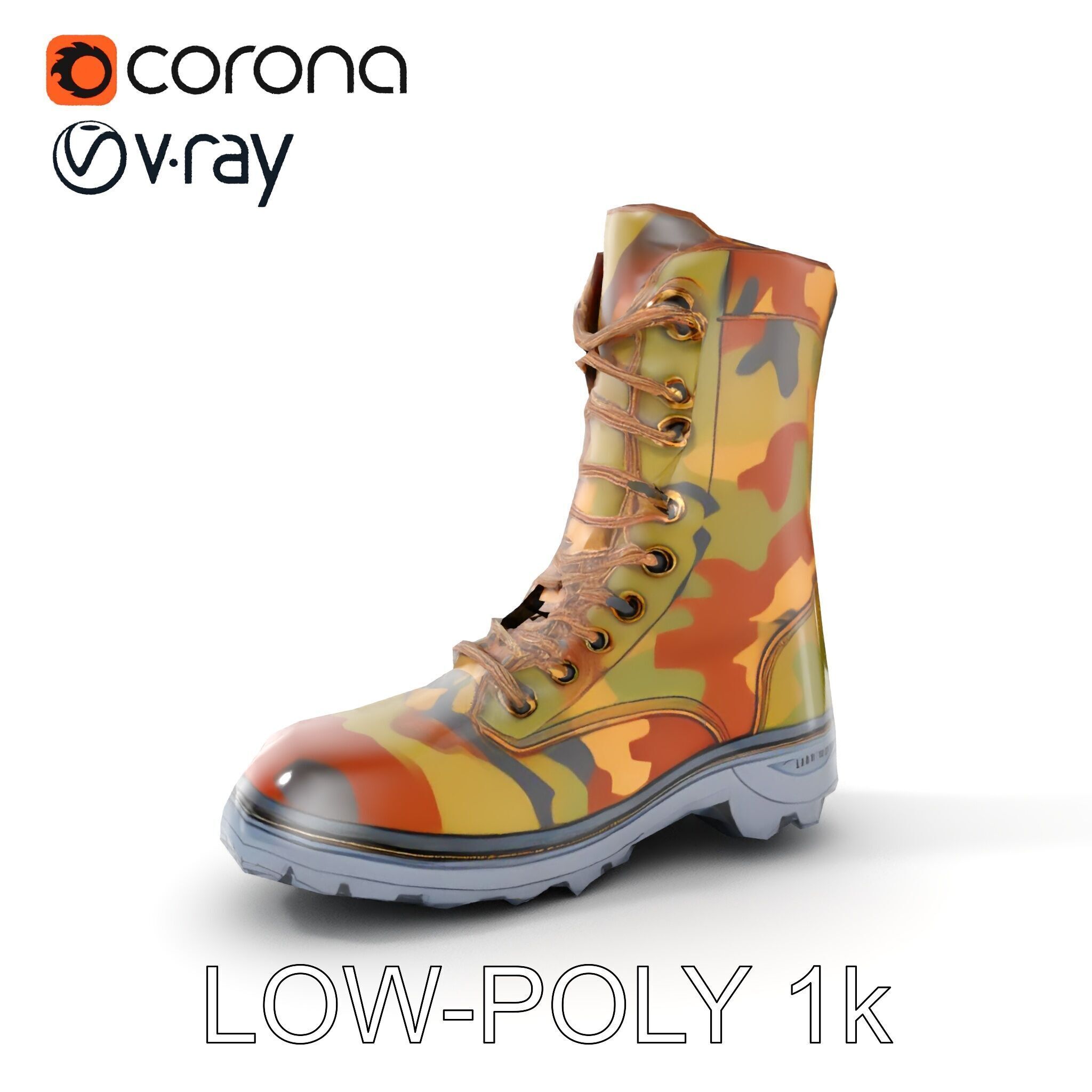 Camouflage Military Boot D Model Pack Low-poly 3D model_7