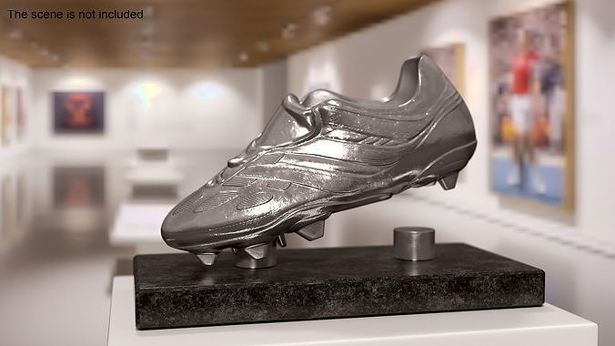 Silver Football Boot Trophy On Marble Base 3D model