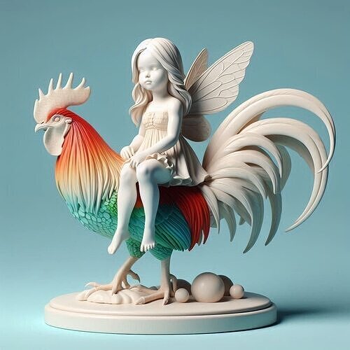 923 Fairy Rider COLORFUL 3D Printed Ivory Style Statue 3D print model