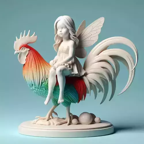 923 Fairy Rider COLORFUL 3D Printed Ivory Style Statue
