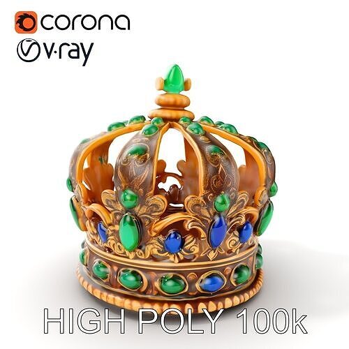 Royal Crown D Model Pack with Gemstone Details Low-poly 3D model