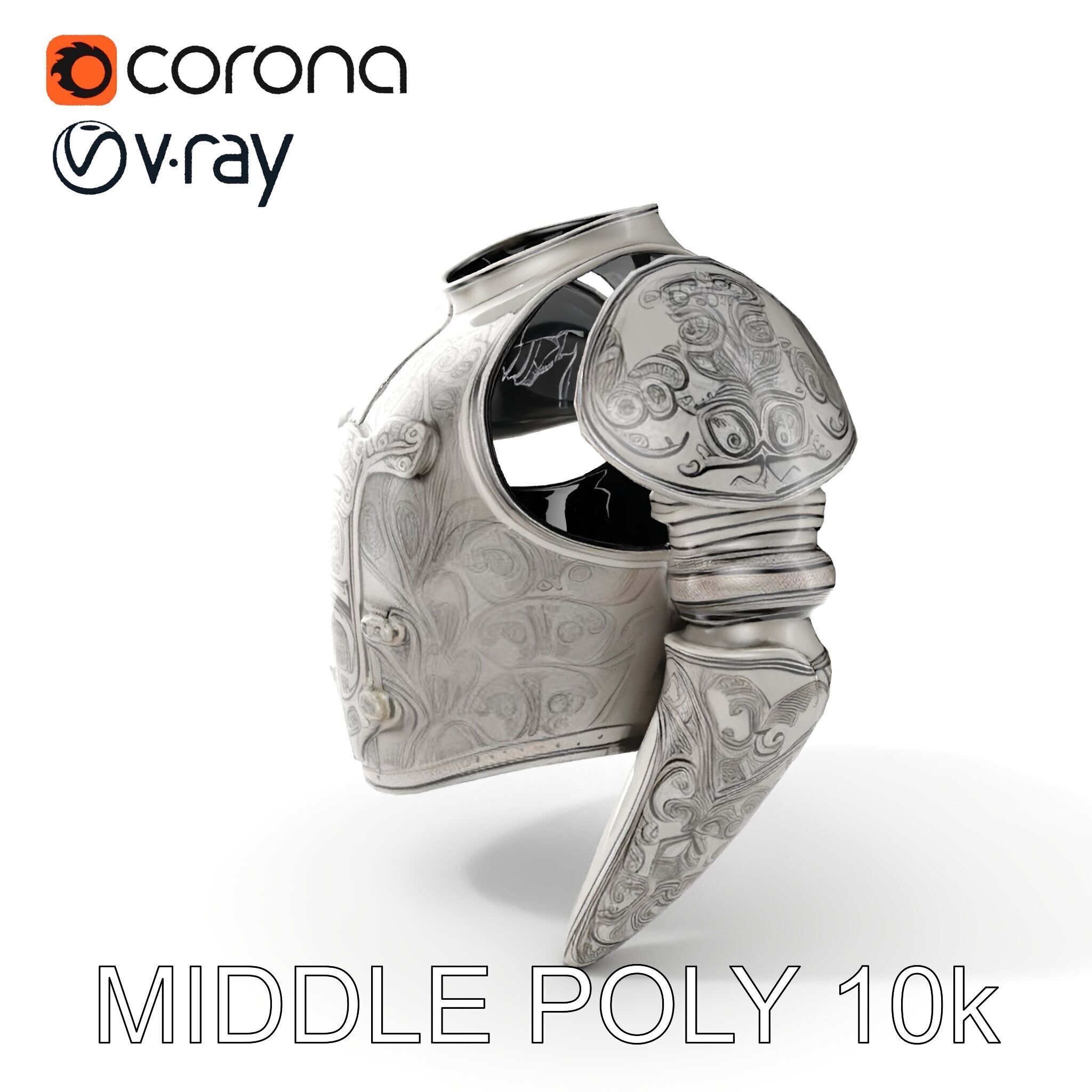 Medieval Ornate Helmet Model Pack Low-poly 3D model_14