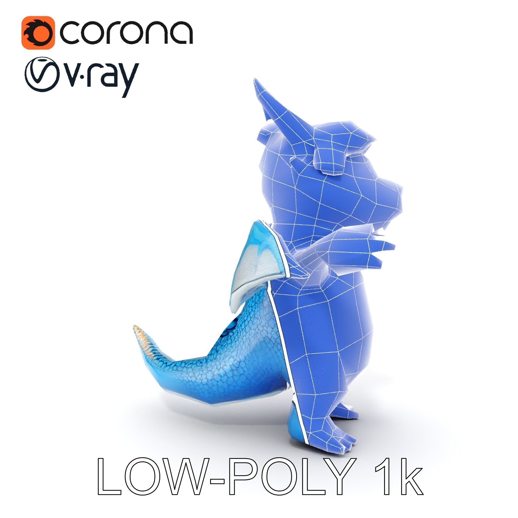 Blue Baby Dragon Rigged and Animated Character Model for Game... Low-poly 3D model_32
