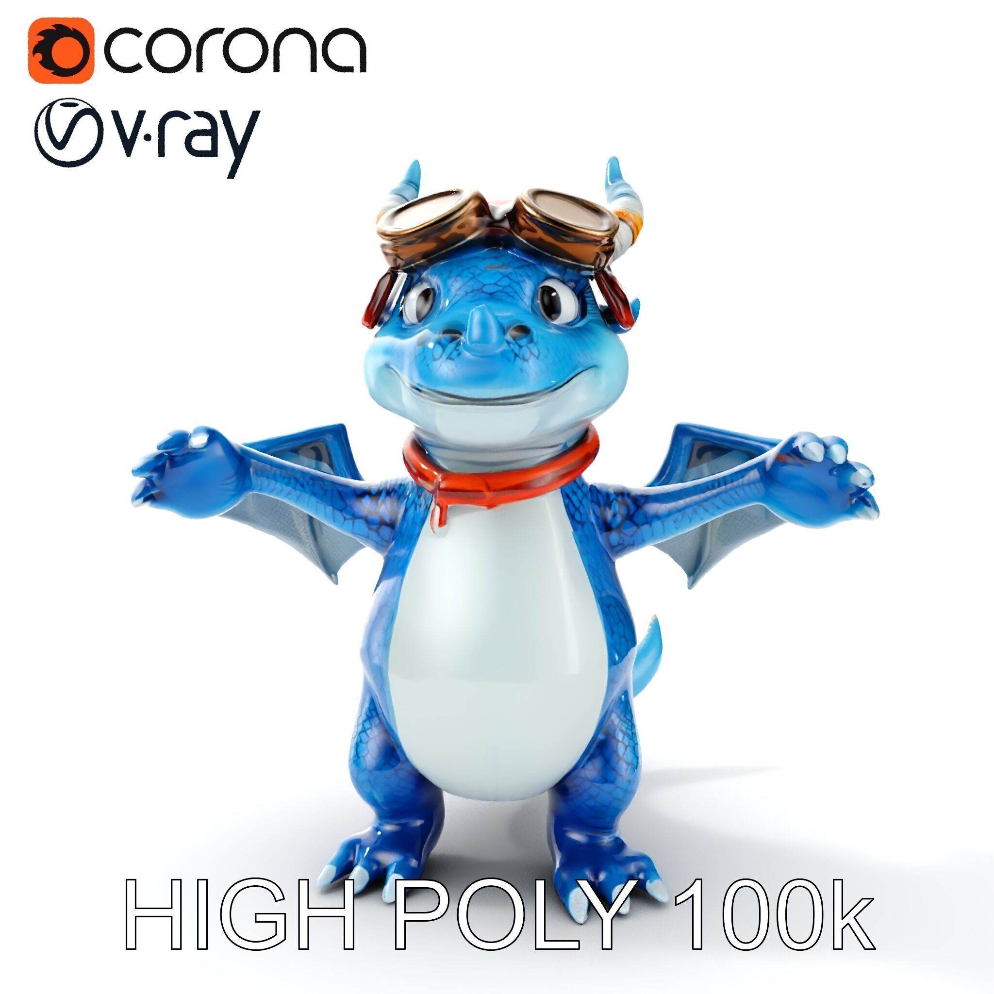 Blue Baby Dragon Rigged and Animated Character Model for Game... Low-poly 3D model_25