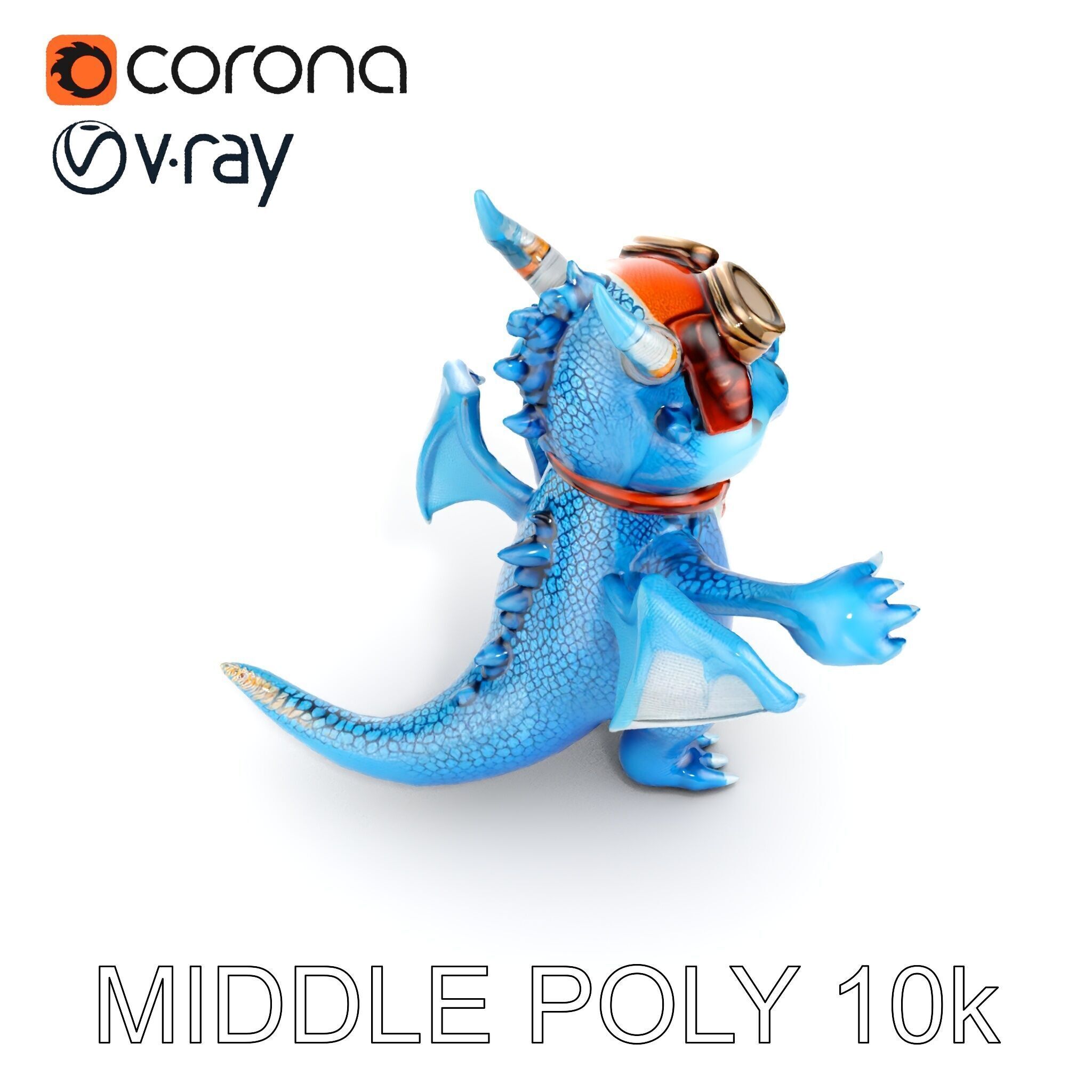 Blue Baby Dragon Rigged and Animated Character Model for Game... Low-poly 3D model_23