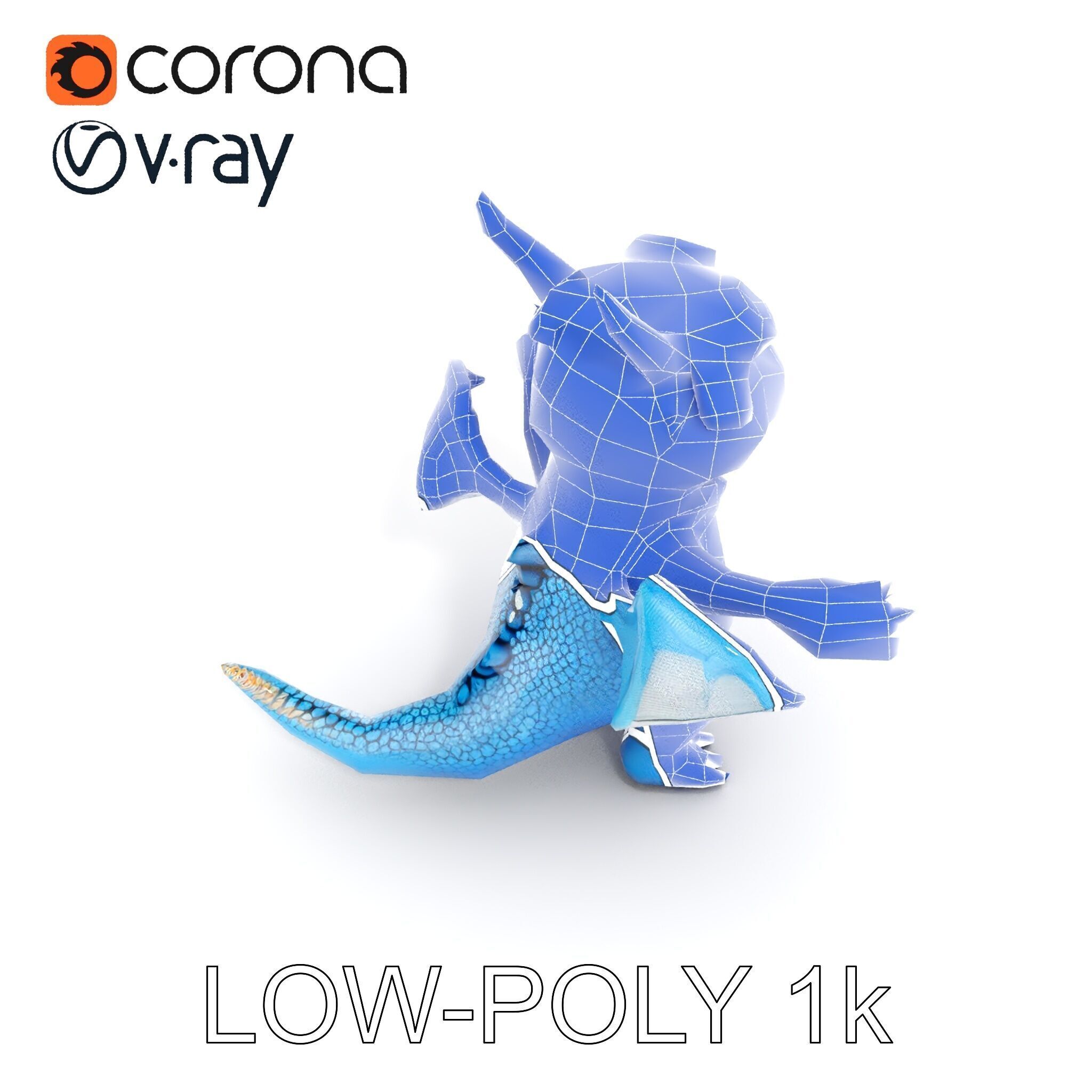 Blue Baby Dragon Rigged and Animated Character Model for Game... Low-poly 3D model_21