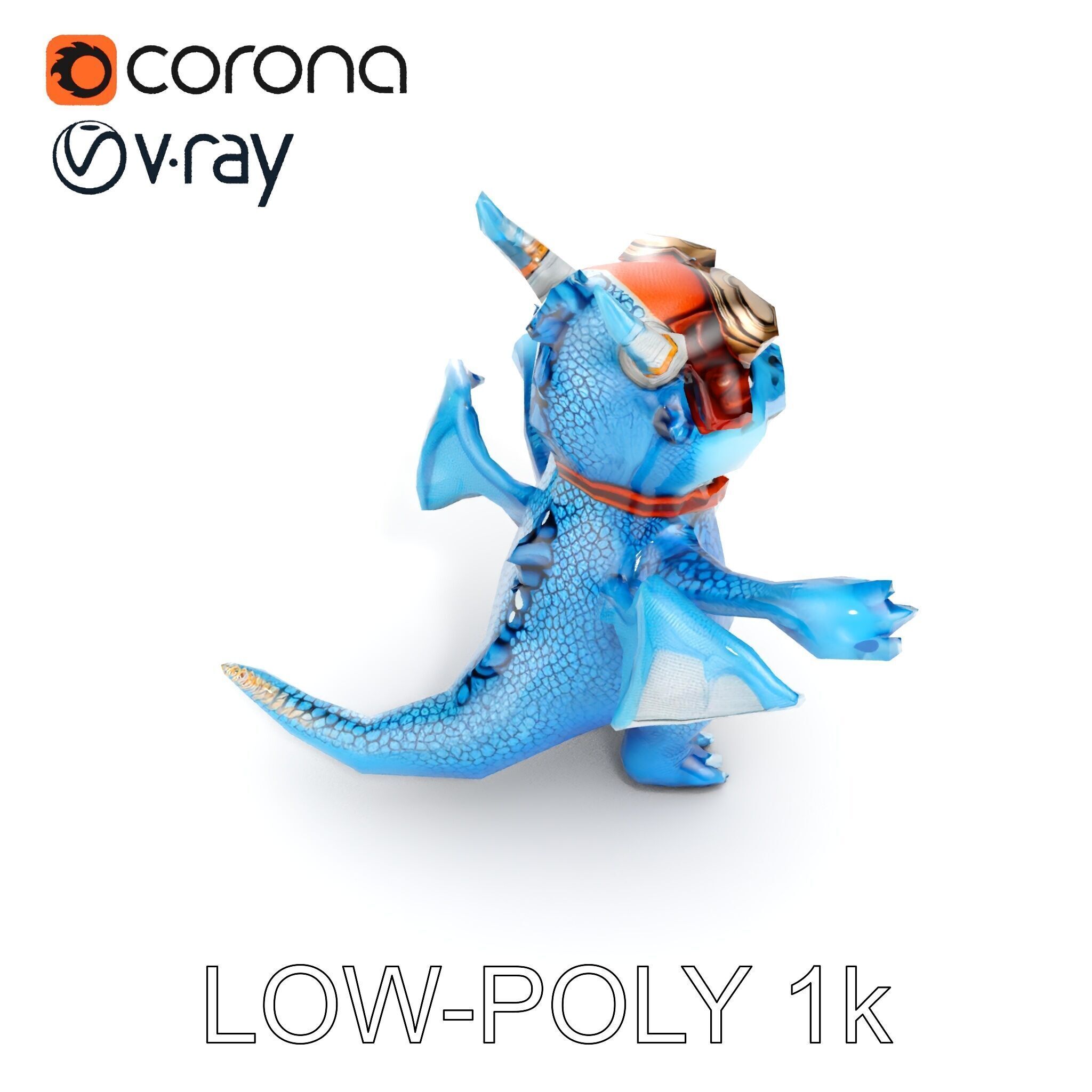 Blue Baby Dragon Rigged and Animated Character Model for Game... Low-poly 3D model_29