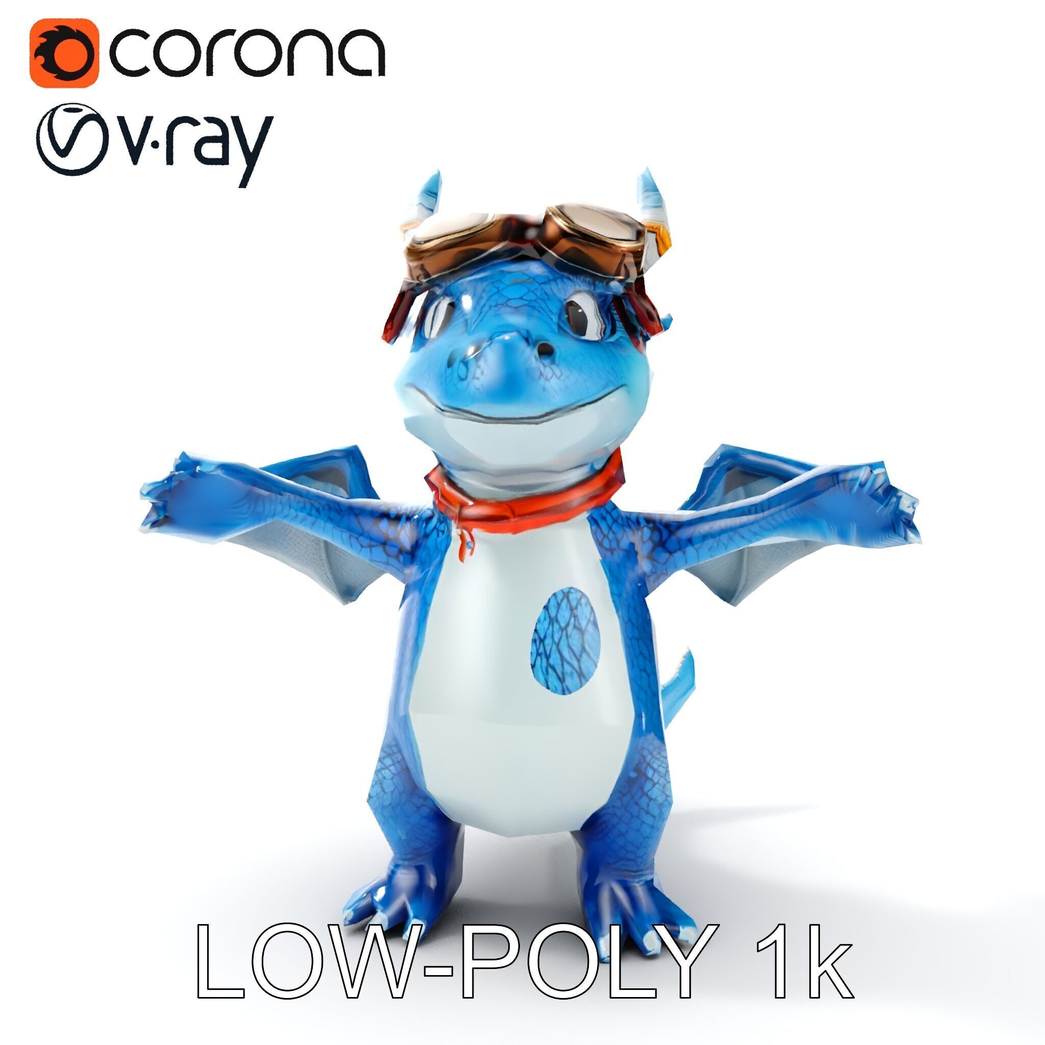 Blue Baby Dragon Rigged and Animated Character Model for Game... Low-poly 3D model_18