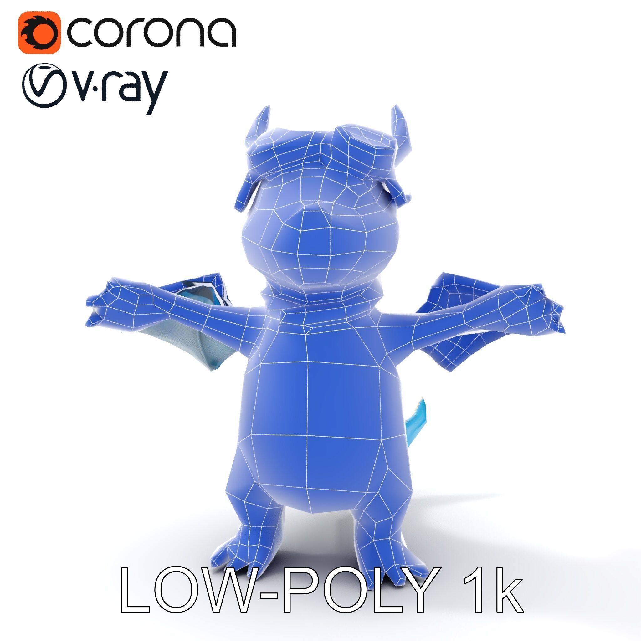 Blue Baby Dragon Rigged and Animated Character Model for Game... Low-poly 3D model_15