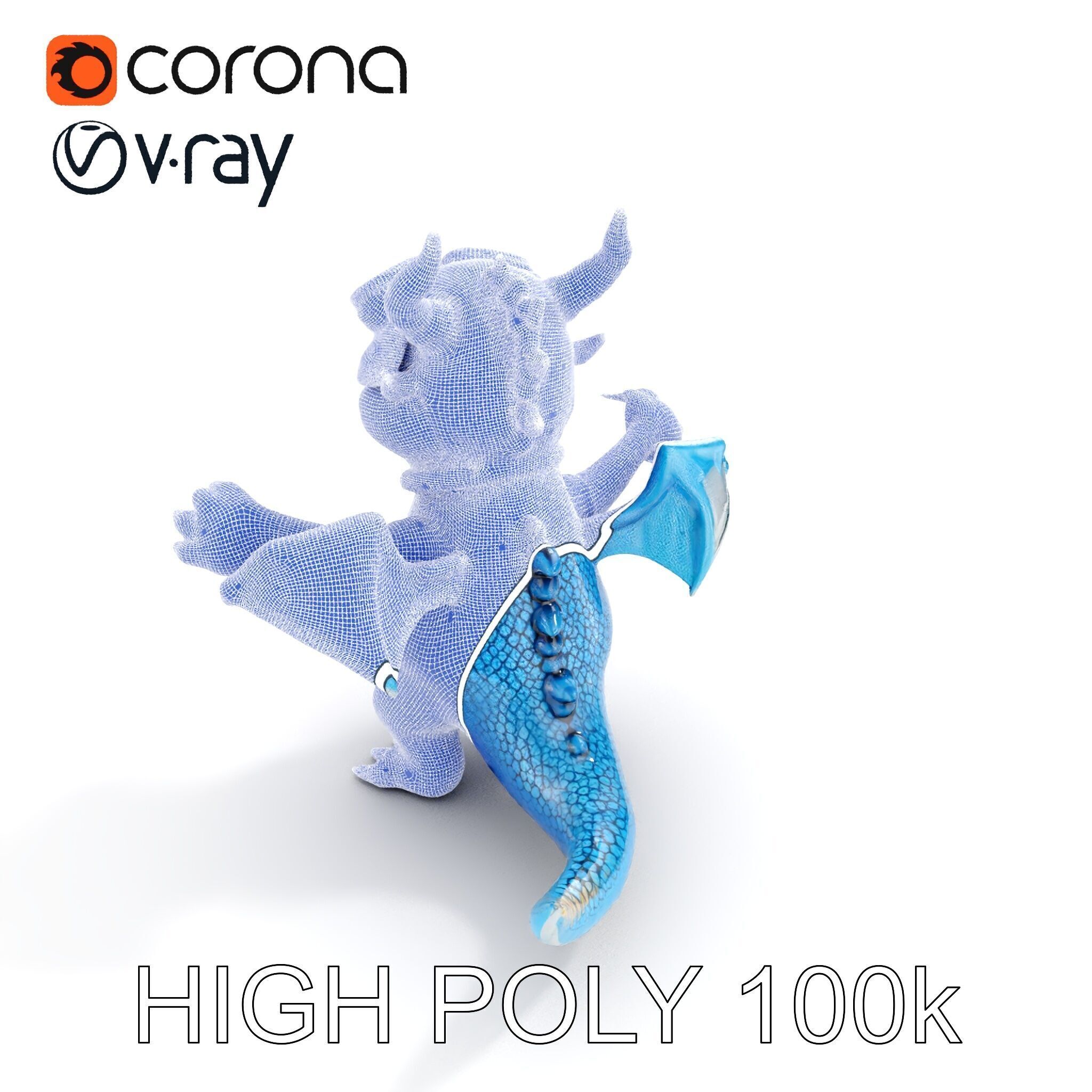 Blue Baby Dragon Rigged and Animated Character Model for Game... Low-poly 3D model_19