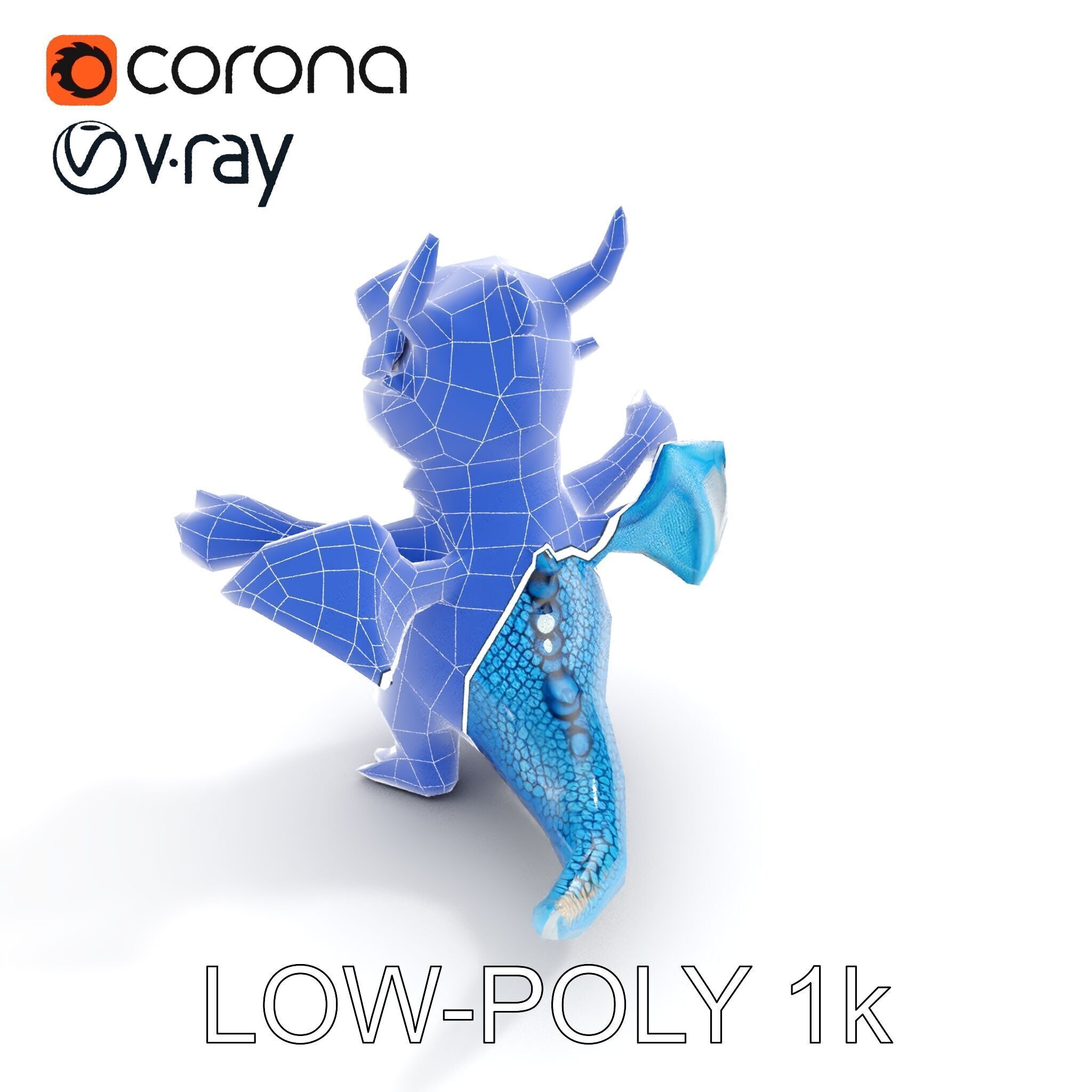 Blue Baby Dragon Rigged and Animated Character Model for Game... Low-poly 3D model_24