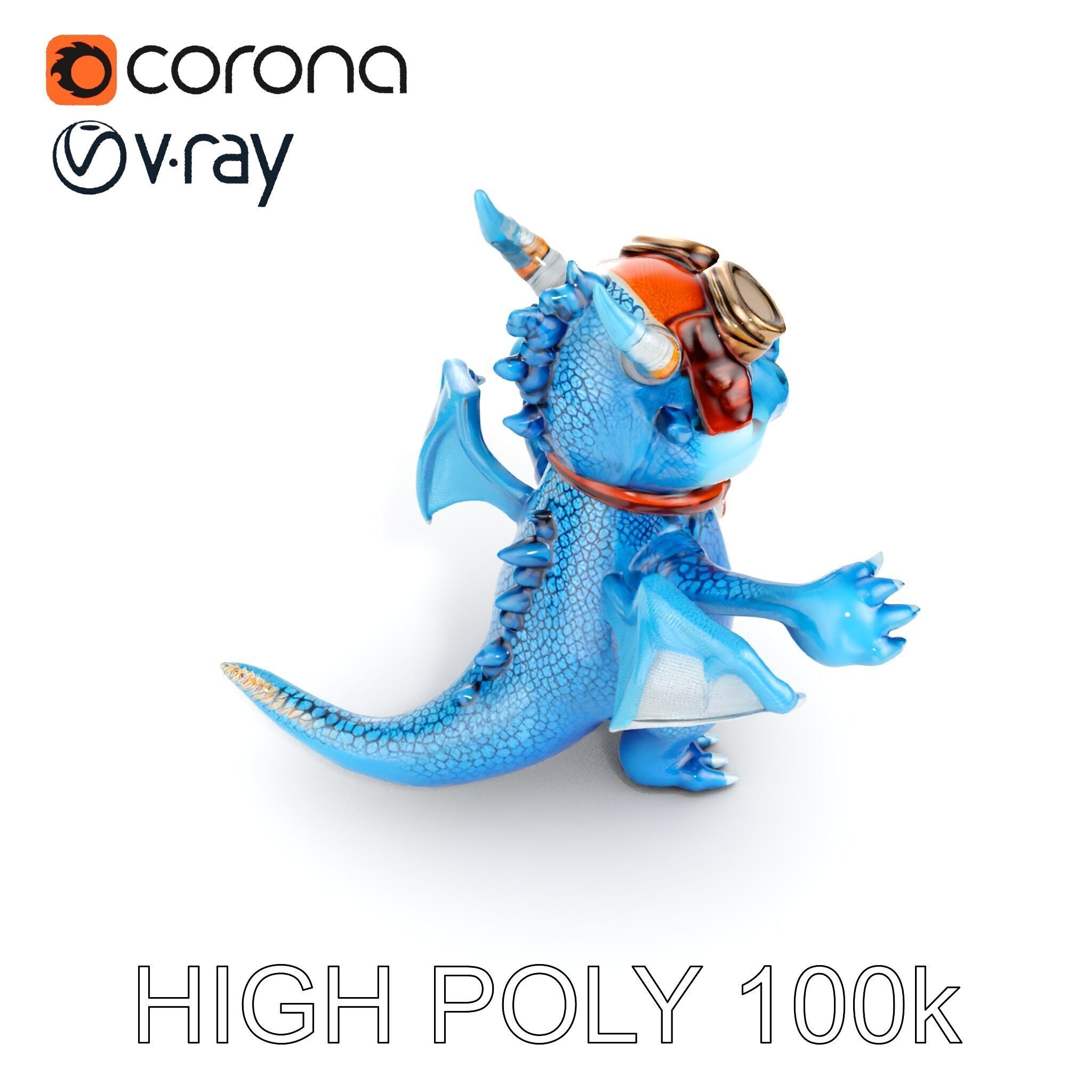 Blue Baby Dragon Rigged and Animated Character Model for Game... Low-poly 3D model_11