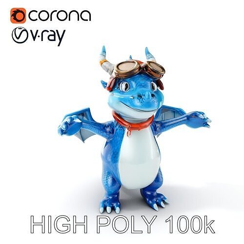 Blue Baby Dragon Rigged and Animated Character Model for Game... Low-poly 3D model