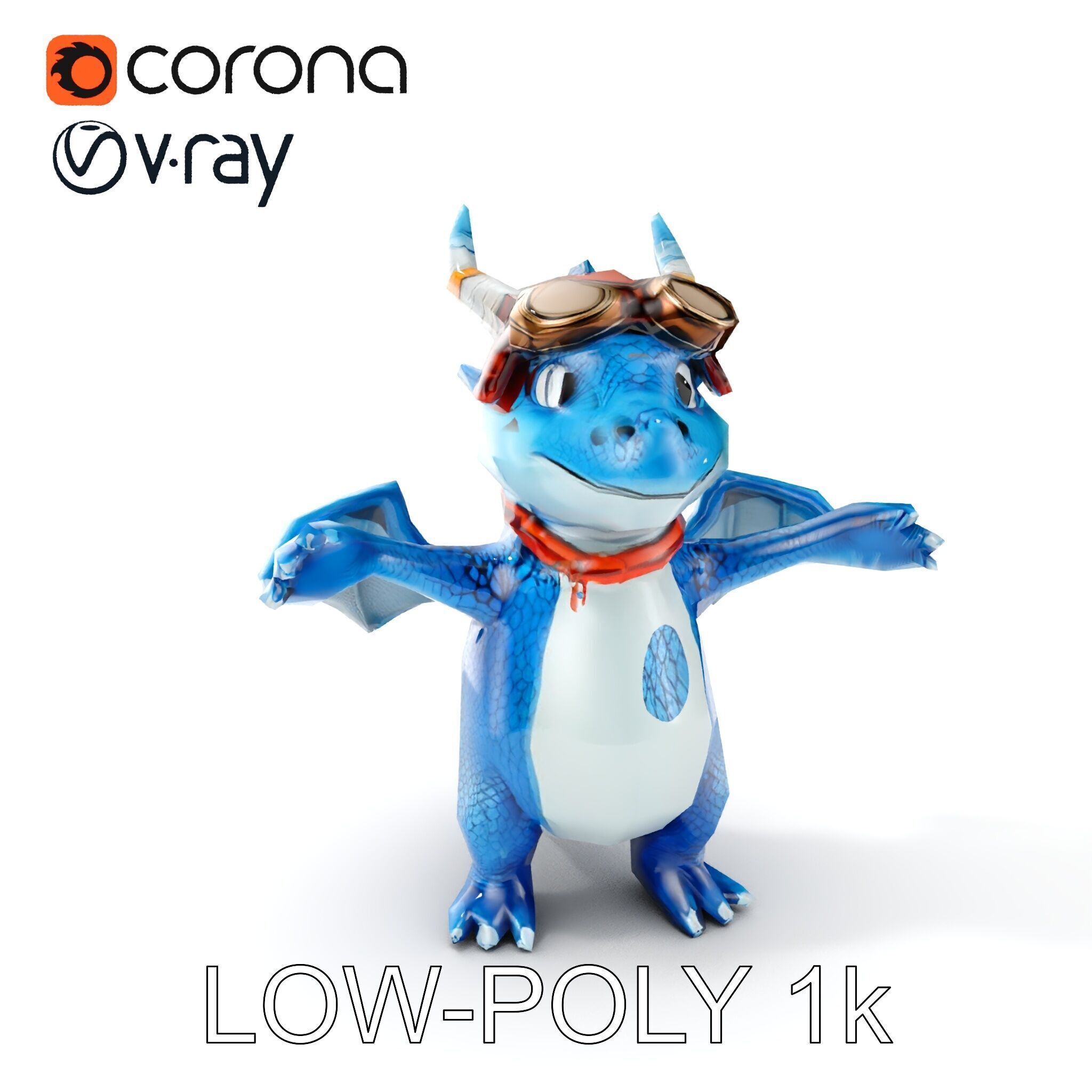 Blue Baby Dragon Rigged and Animated Character Model for Game... Low-poly 3D model_10