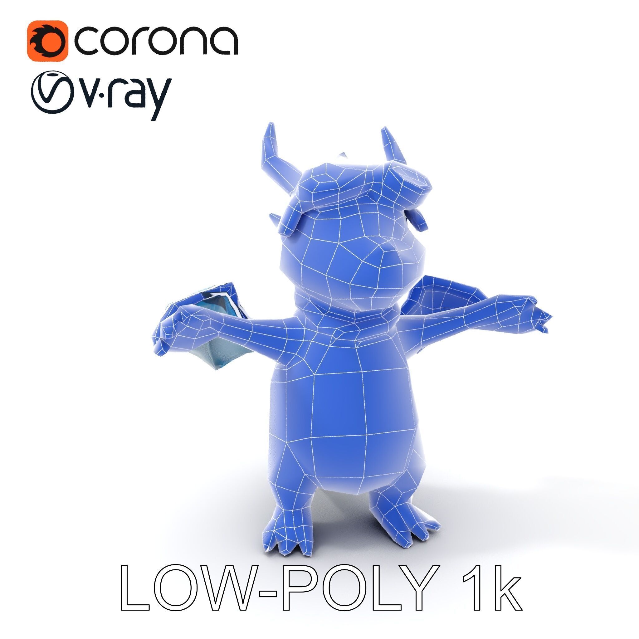 Blue Baby Dragon Rigged and Animated Character Model for Game... Low-poly 3D model_27