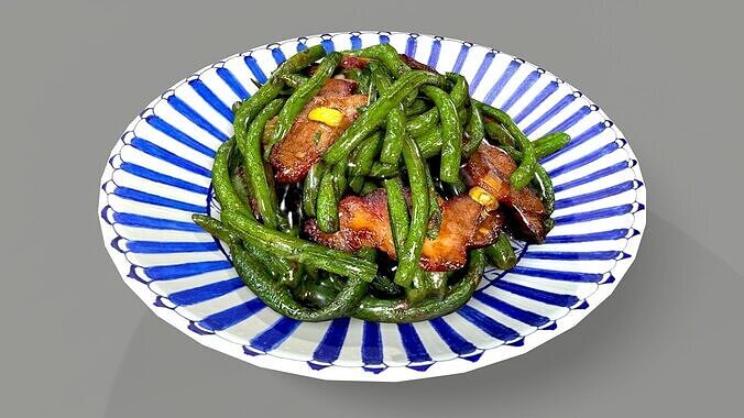 Stir-Fried Long Beans with Pork Low-poly 3D model