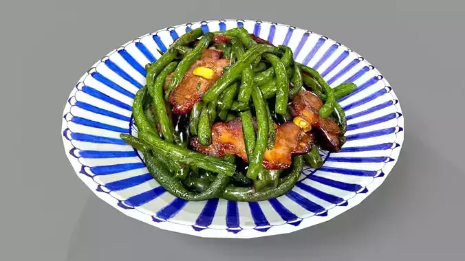 Stir-Fried Long Beans with Pork Low-poly 3D model