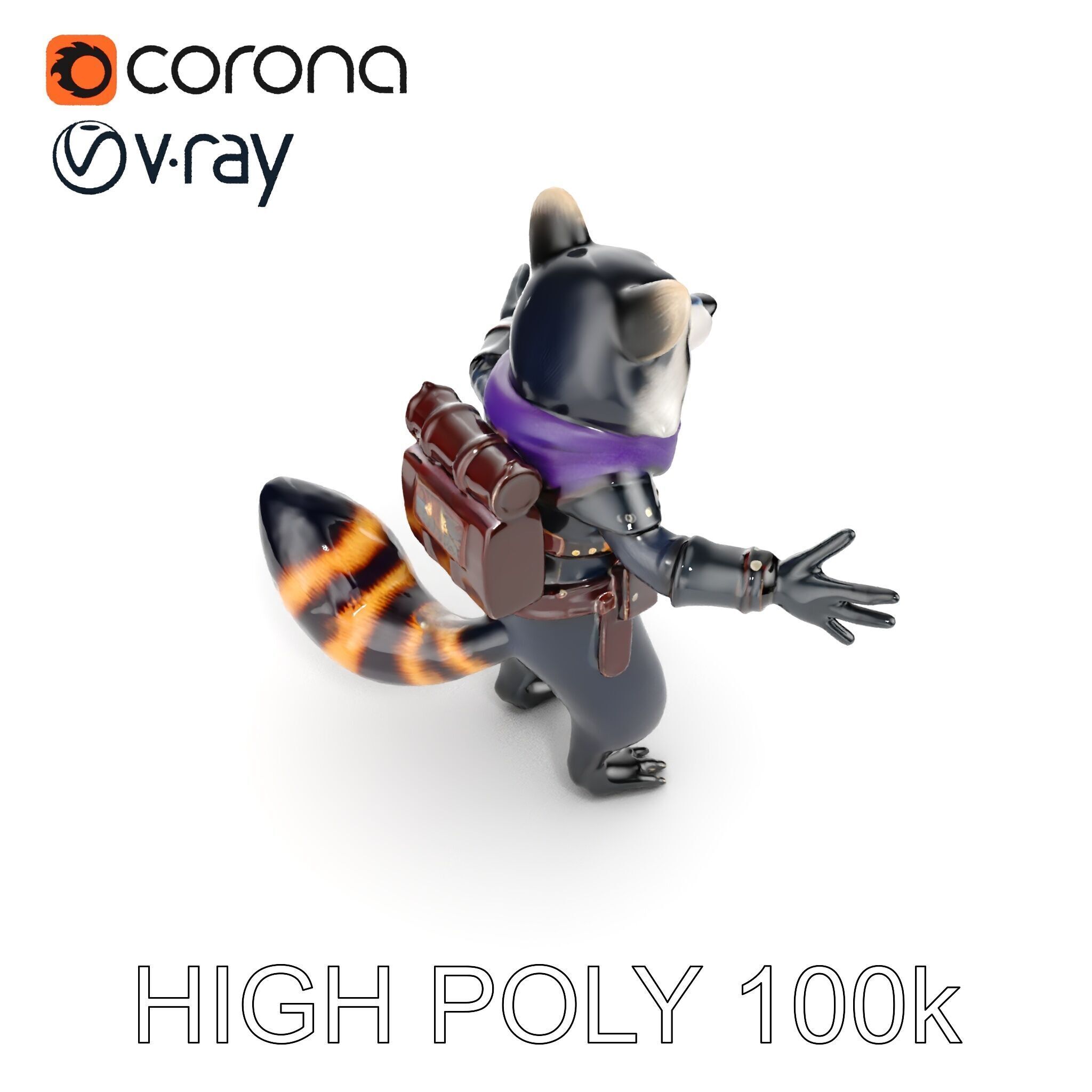 Rigged and Animated Adventurous Raccoon Character D Model Low-poly 3D model_25