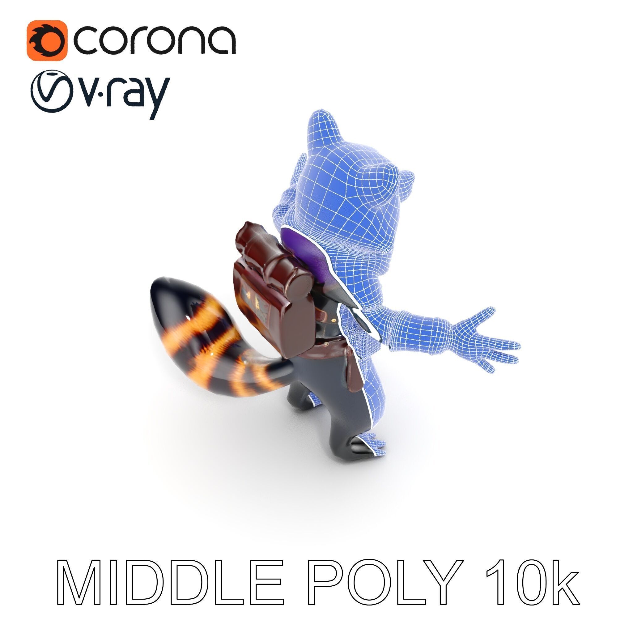 Rigged and Animated Adventurous Raccoon Character D Model Low-poly 3D model_34