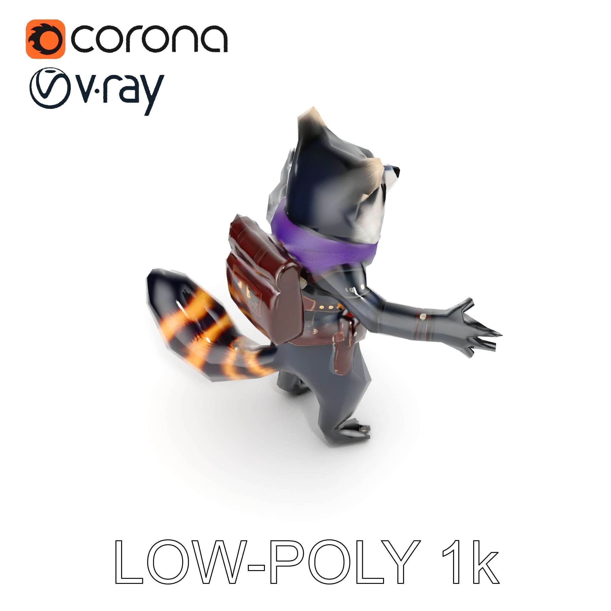 Rigged and Animated Adventurous Raccoon Character D Model Low-poly 3D model_24
