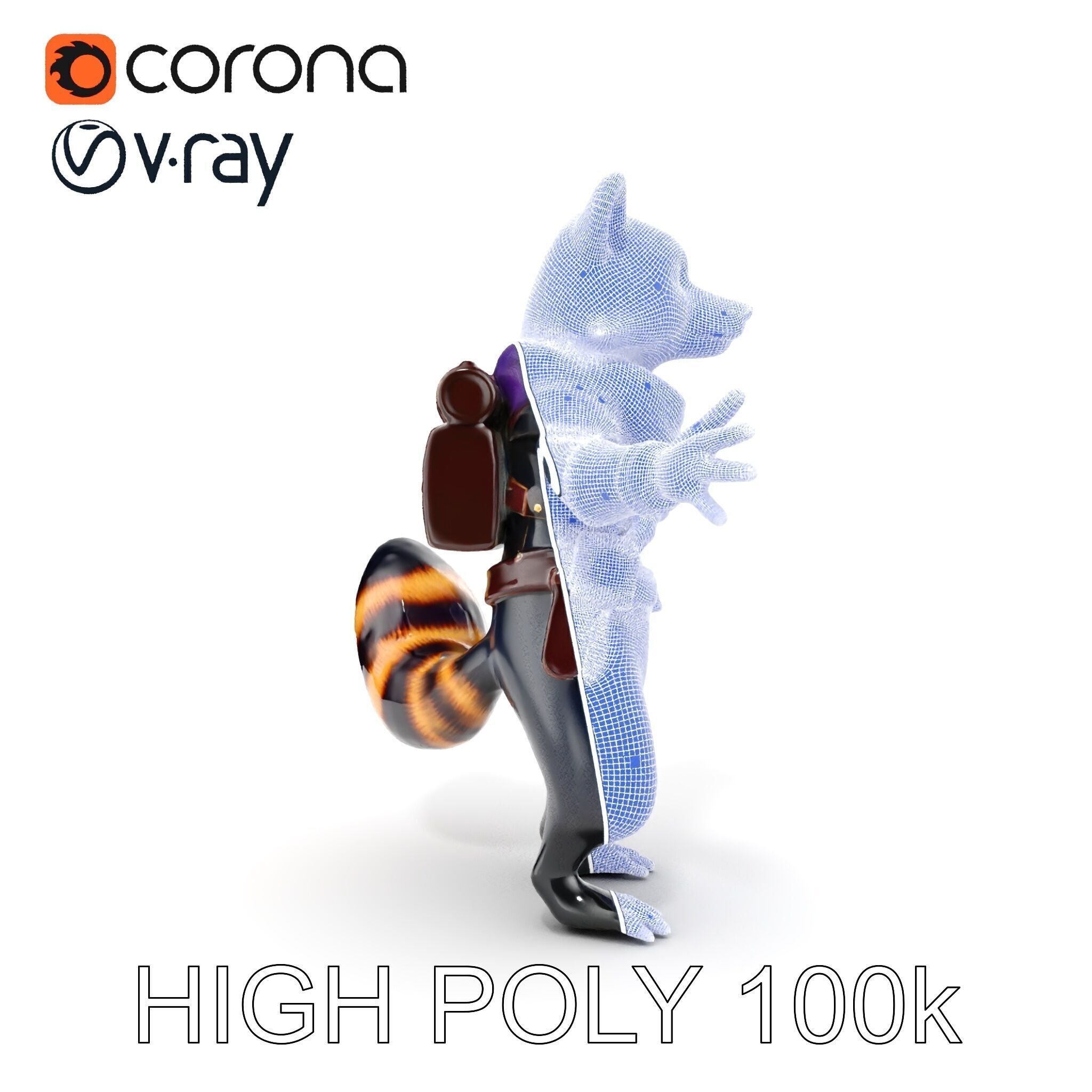 Rigged and Animated Adventurous Raccoon Character D Model Low-poly 3D model_33