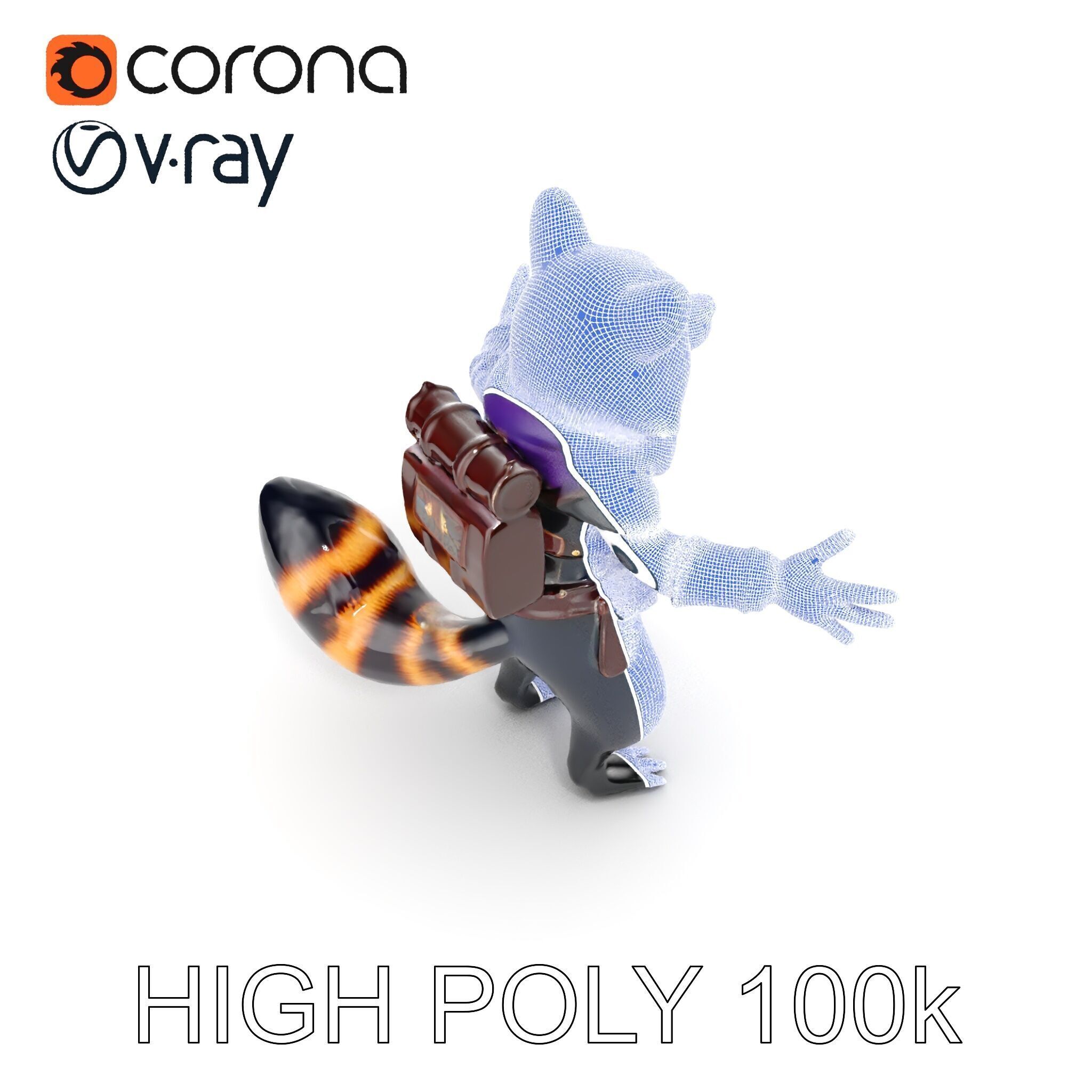 Rigged and Animated Adventurous Raccoon Character D Model Low-poly 3D model_30