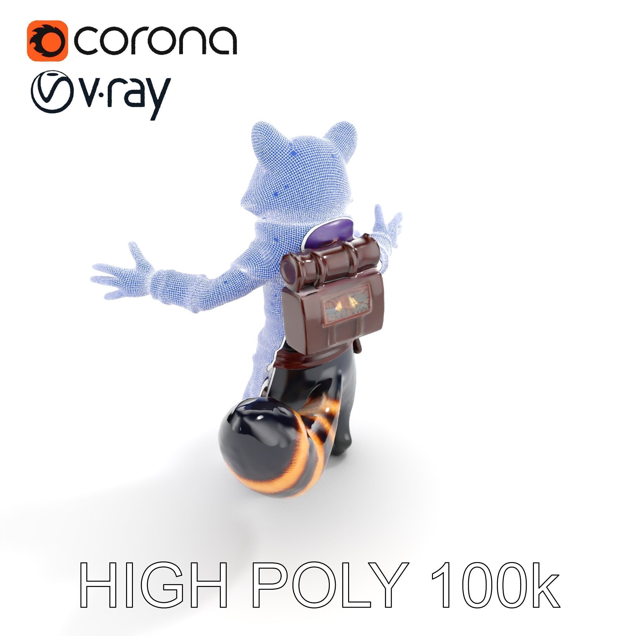 Rigged and Animated Adventurous Raccoon Character D Model Low-poly 3D model_22