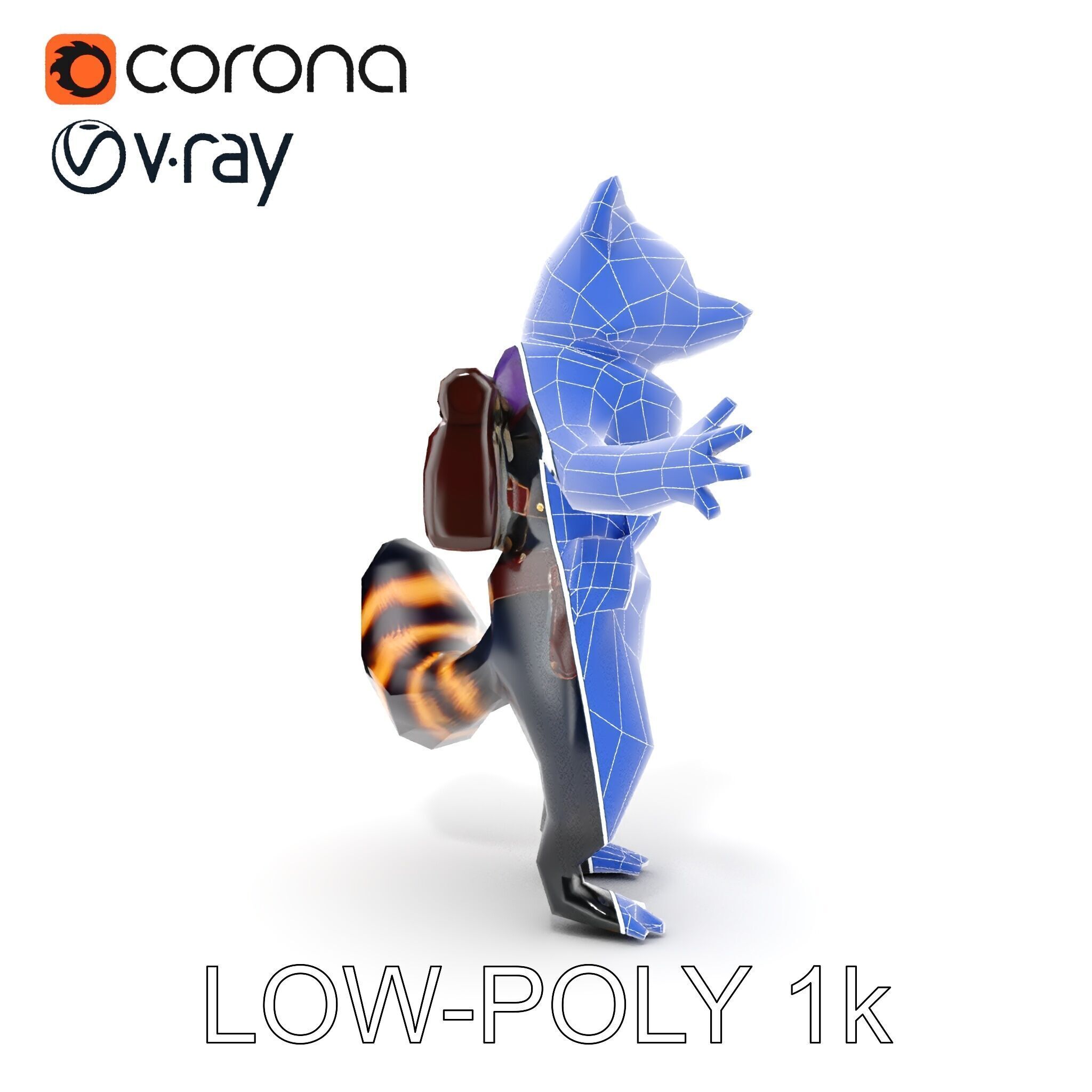 Rigged and Animated Adventurous Raccoon Character D Model Low-poly 3D model_29
